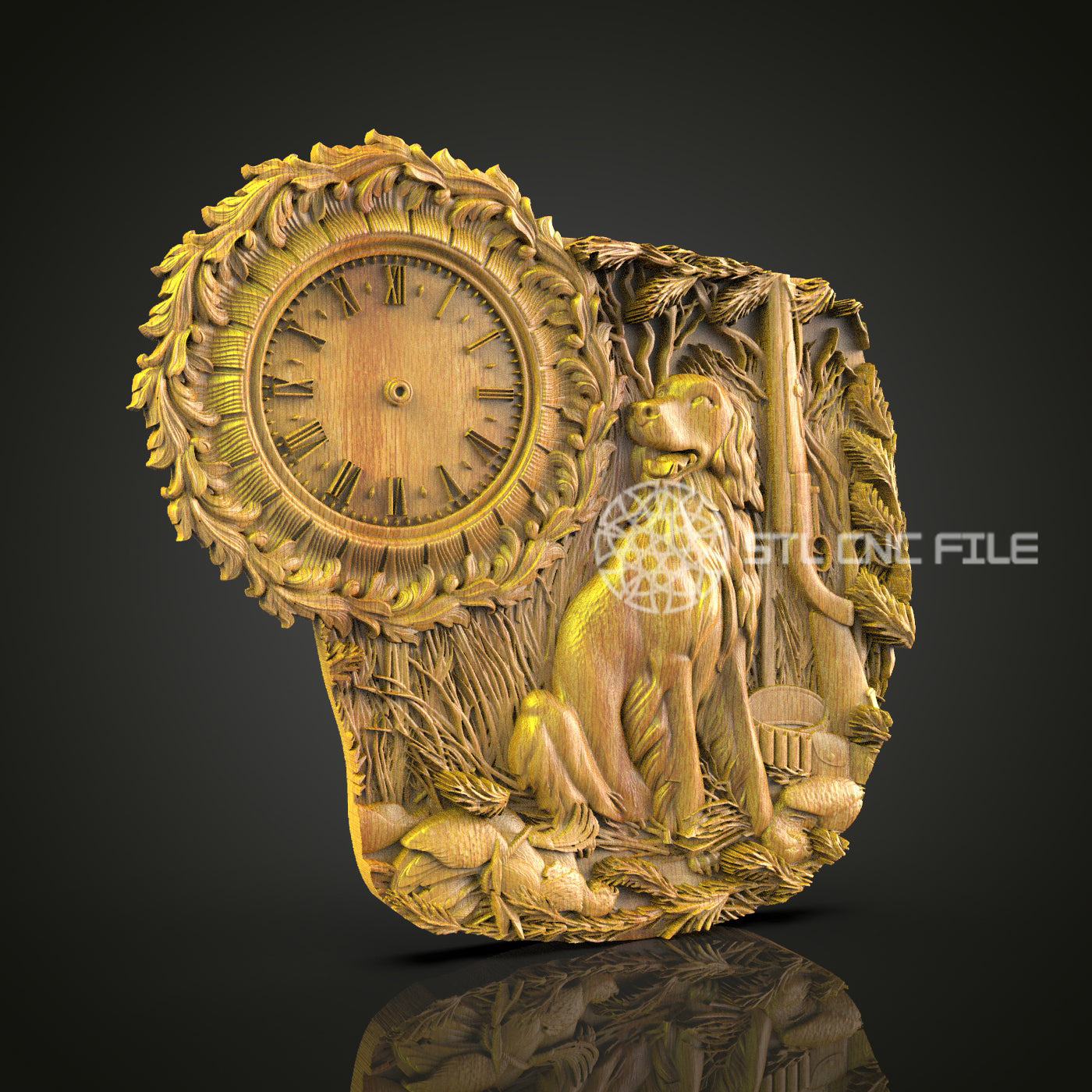 Forest Hunter 3D STL Clock Model - CNC Carving Files, Woodland Art, Wildlife Decor, CNC Router, Artcam Aspire Patterns, Wall Art Design