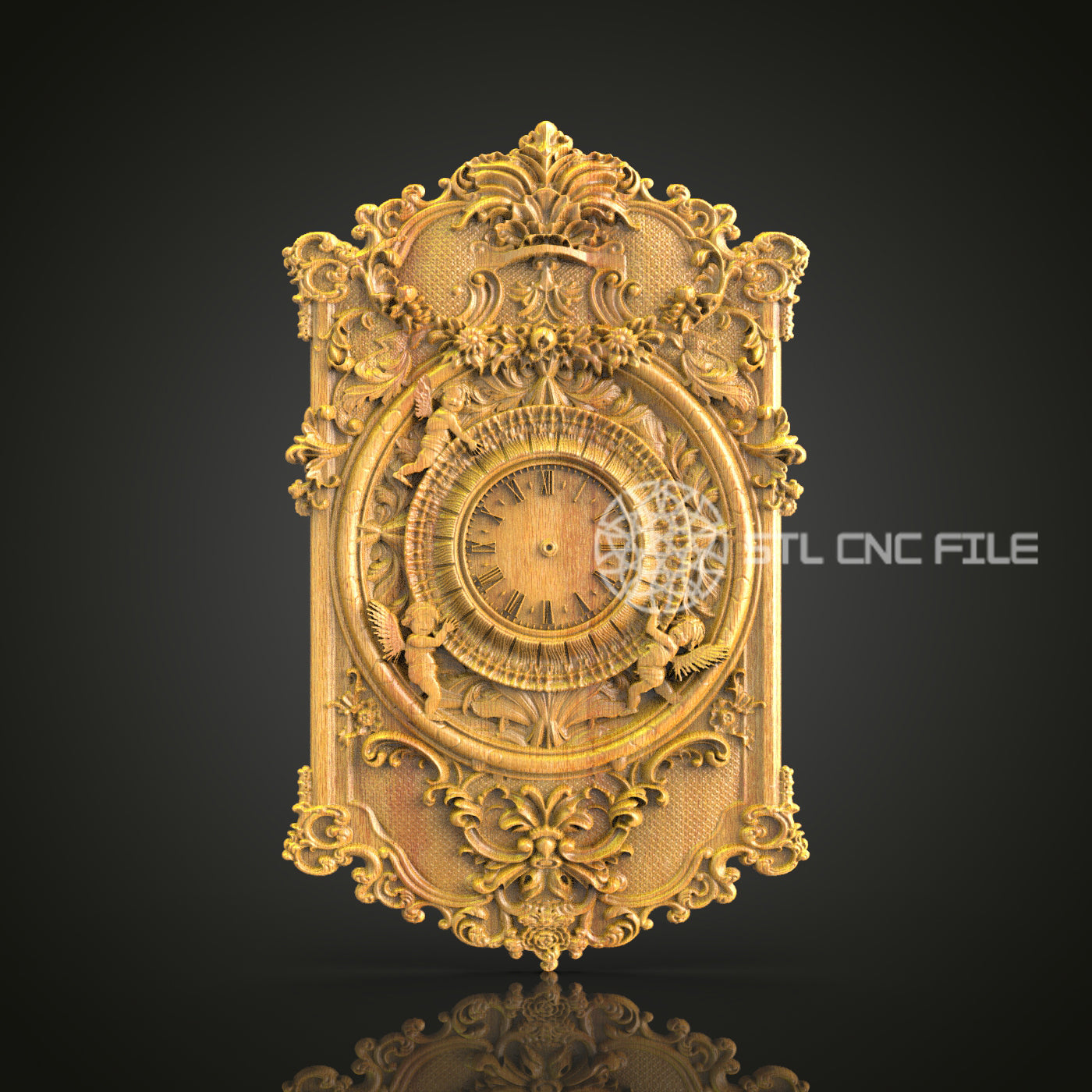 Ornate Rococo 3D STL Clock Model - CNC Woodworking, Luxurious Wall Art, Carving Files for Artcam & Aspire, Elegant Home Decor Design