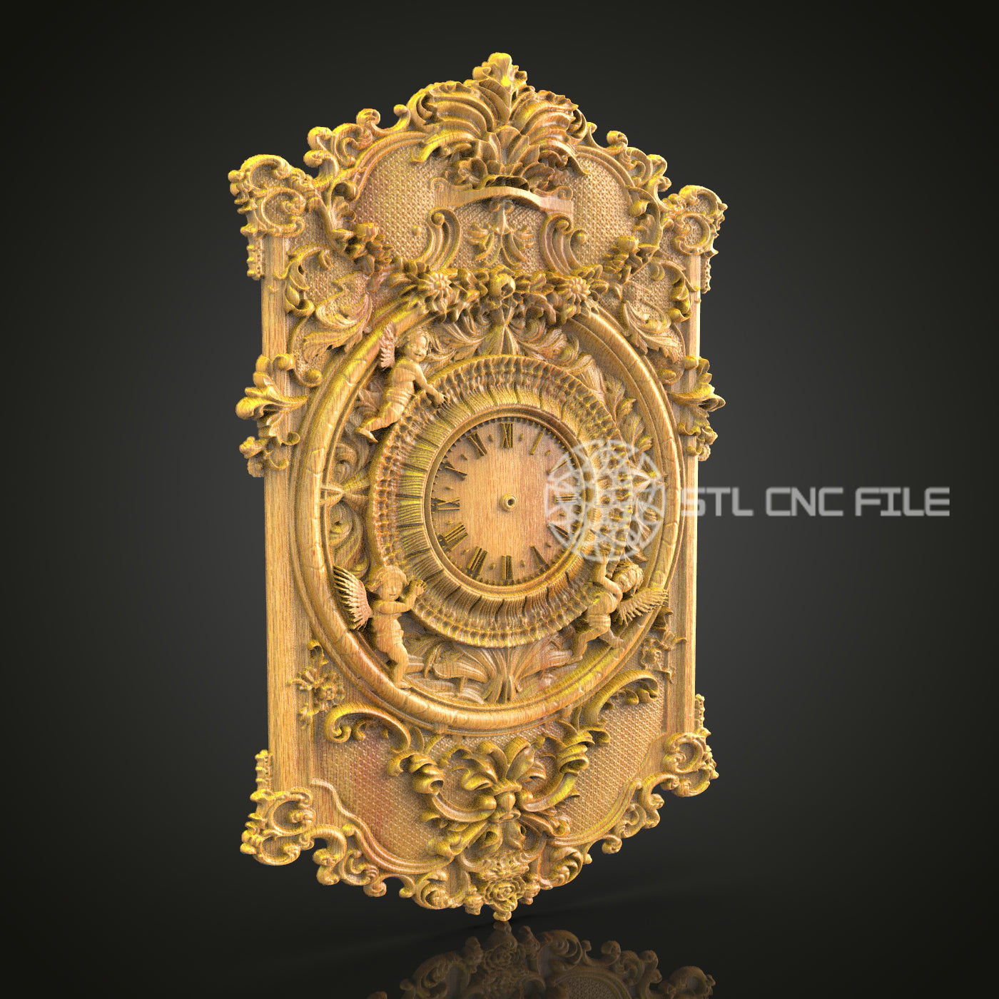 Ornate Rococo 3D STL Clock Model - CNC Woodworking, Luxurious Wall Art, Carving Files for Artcam & Aspire, Elegant Home Decor Design