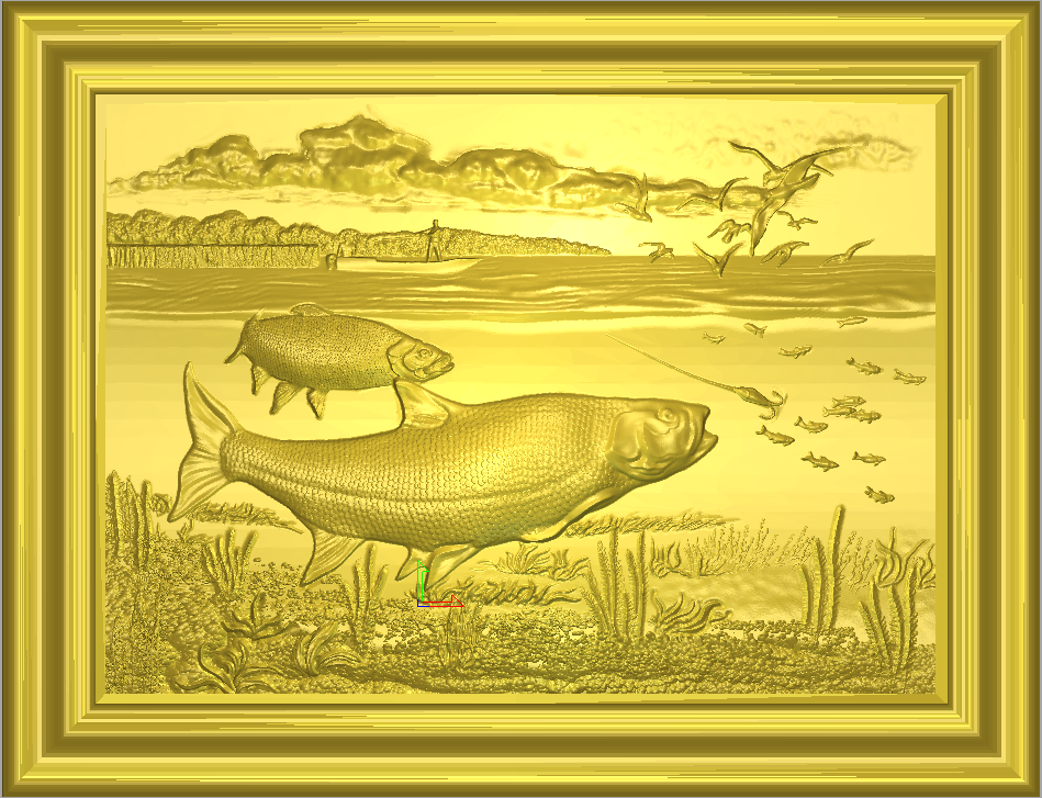 Serene Lake Fishing Scene 3D STL Model for CNC, Compatible with Artcam & Aspire, Ideal for Creating Wood Wall Art