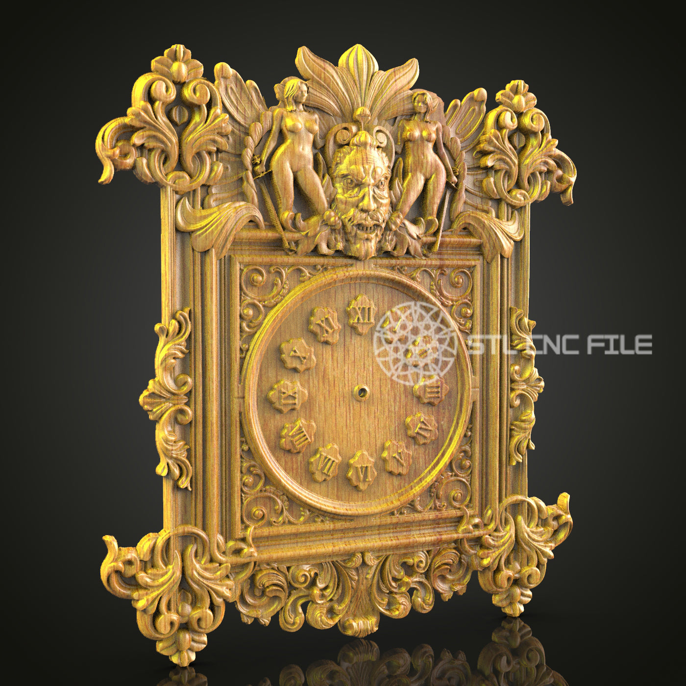 Gothic Lion 3D STL Clock Model - Intricate CNC Carving File, Wood Wall Art, Artcam & Aspire, Grand Home Decor, CNC Router Project