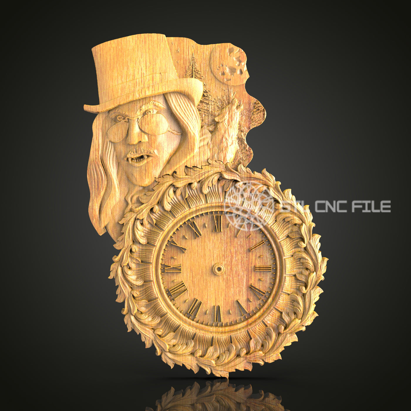 Mystical Woodsman 3D STL Clock Model - Enchanted Forest Theme, CNC Carving Design, Artcam & Aspire, Whimsical Wall Art, Woodworking File