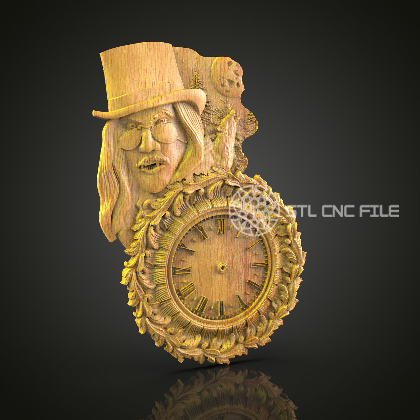 Mystical Woodsman 3D STL Clock Model - Enchanted Forest Theme, CNC Carving Design, Artcam & Aspire, Whimsical Wall Art, Woodworking File