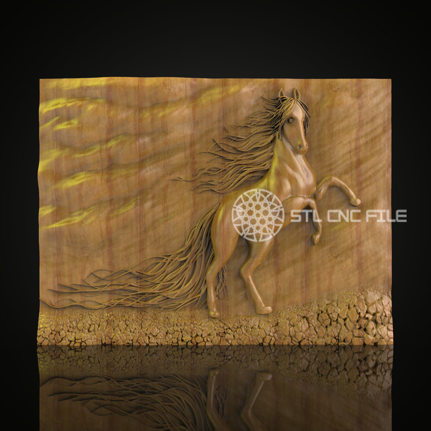 Majestic Horse 3D Relief - STL Model for CNC Router, Wood Engraving with Artcam, Aspire, CNC Files, Wood Art, Wall Decor, Equestrian