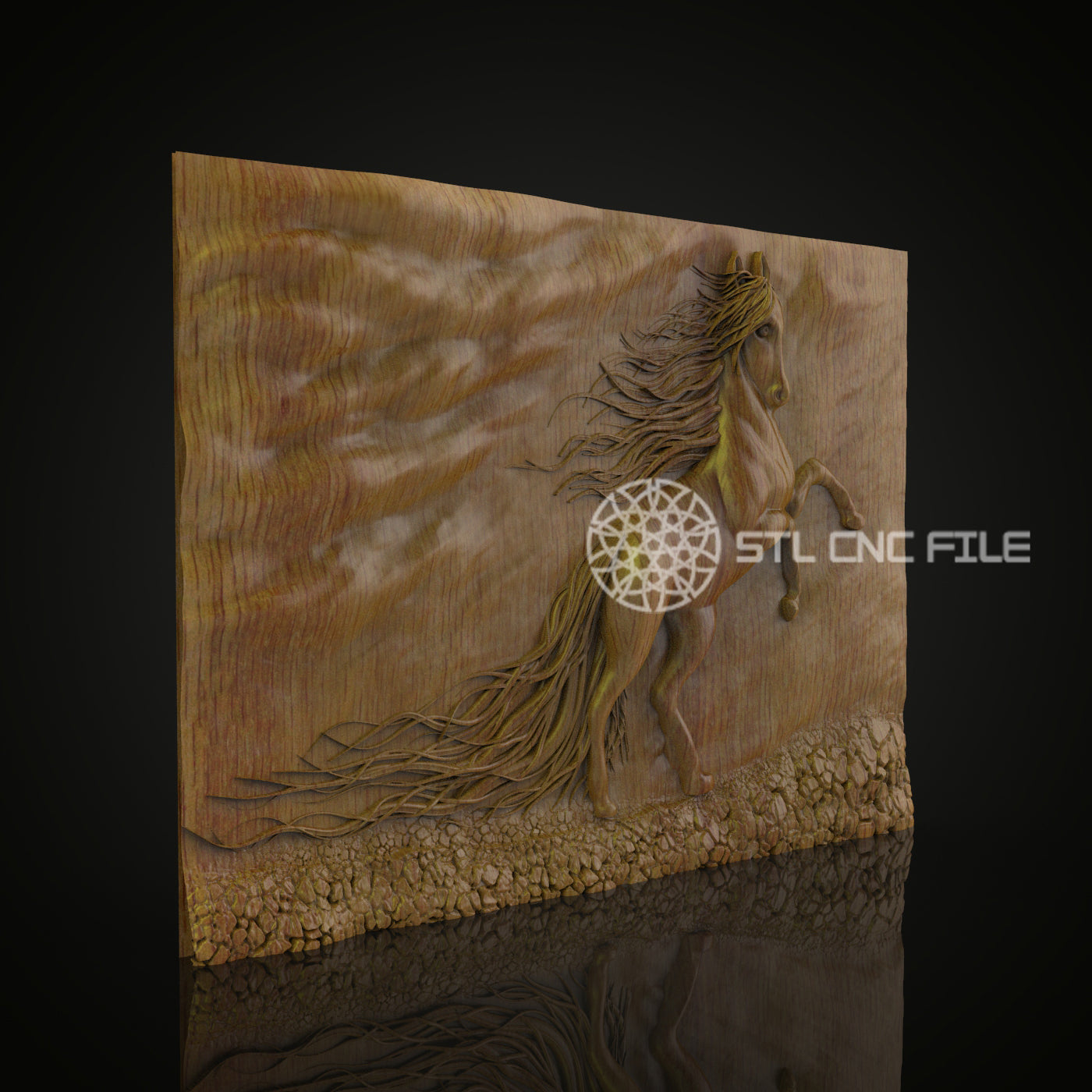 Majestic Horse 3D Relief - STL Model for CNC Router, Wood Engraving with Artcam, Aspire, CNC Files, Wood Art, Wall Decor, Equestrian