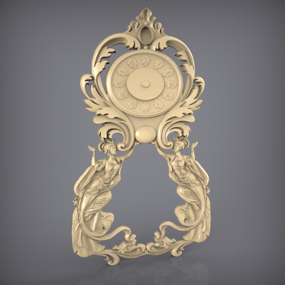 Baroque Style Clock Frame STL Model - 3D Engraving File for CNC Router, Digital Sculpture for Artcam Aspire, Decorative Design for CNC Woodworking