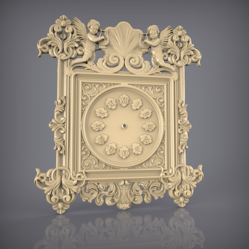 Cherub Embellished Clock STL, Baroque CNC Decor, Vintage Wall Art Design