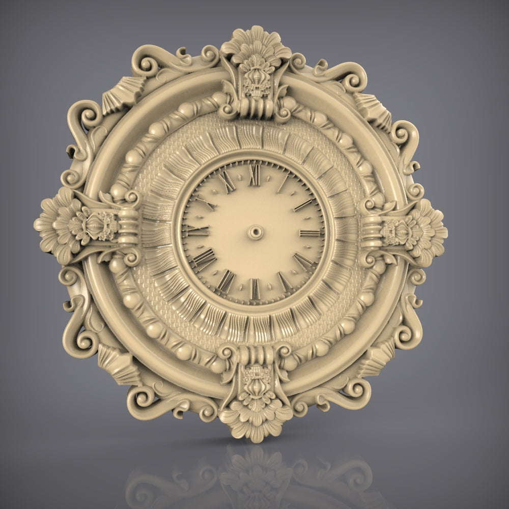 Baroque Style Clock 3D Model STL, CNC Router Carving Design, Artcam Aspire Files, Woodworking Art, Elegant Wall Decor, CNC Digital File