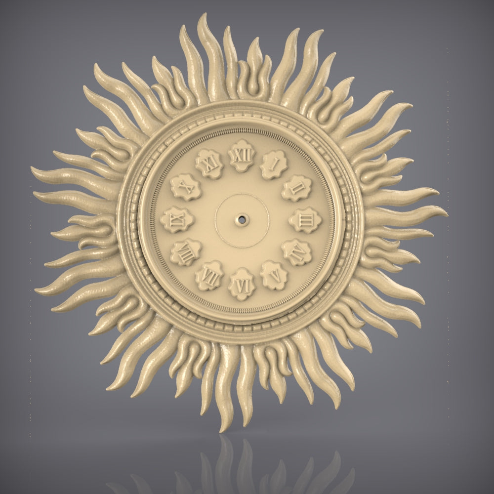 Sunburst Clock 3D Model STL, CNC Engraving File, Artcam Aspire Carving, Woodworking Decor, Wall Art CNC Design
