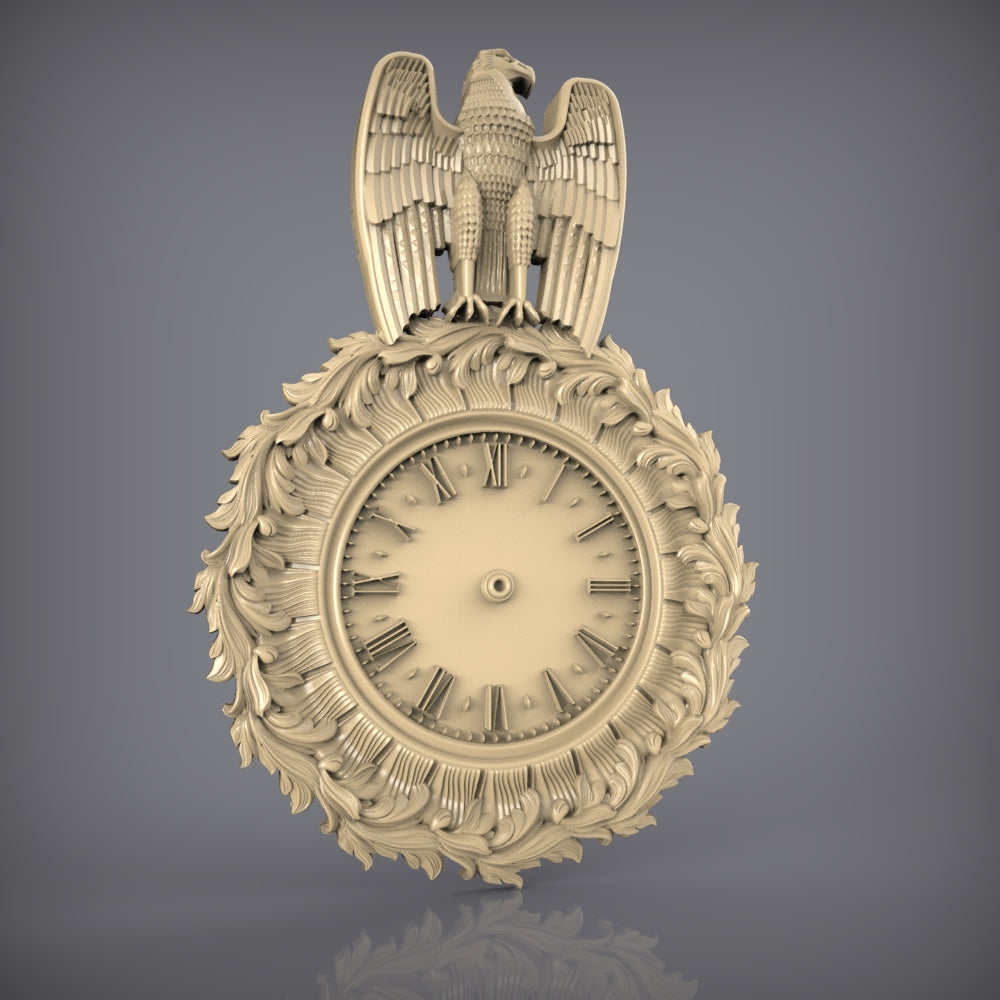 Eagle Crest Clock STL Model, CNC Woodworking File, Artcam Aspire Engraving, Patriotic Wall Art, 3D Carving Design, CNC Router Digital Decor