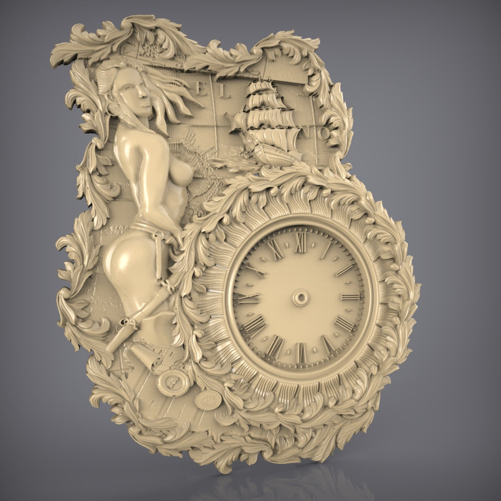 Baroque 3D STL Clock Model - CNC Router Files, Mythical Sea Art, Elegant Wall Decor, Wood Engraving