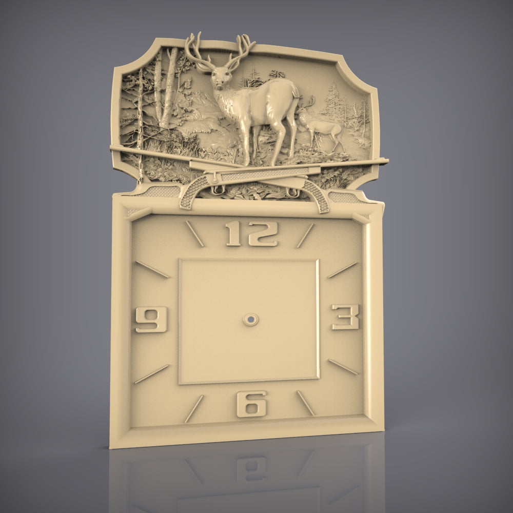Rustic Fauna 3D STL Clock Model - CNC Woodworking Files, Deer Forest Scene, Artcam Aspire Engraver, Wall Art Decoration, CNC Router Design