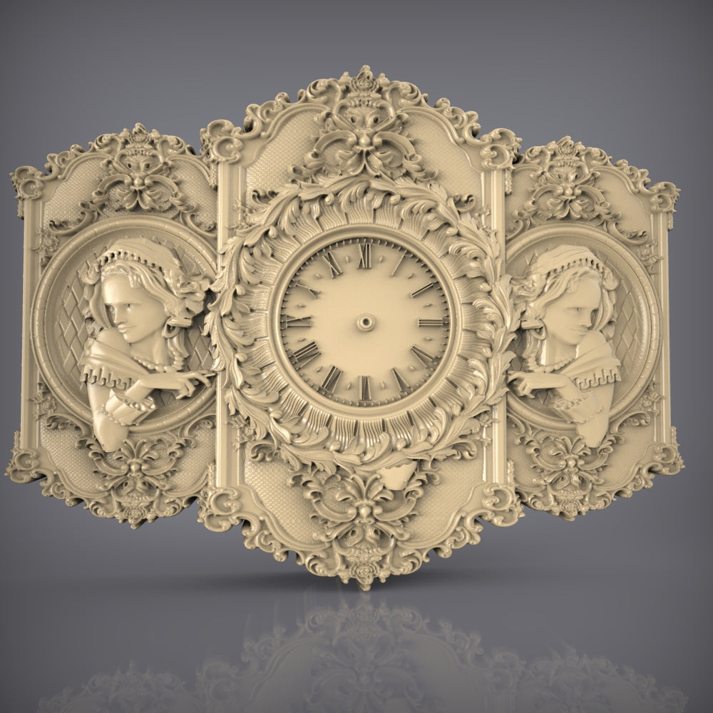 Classic Elegance 3D STL Clock Model - CNC Engraving, Renaissance-Inspired Art, Wood Wall Decor, CNC Router Files, Artcam Aspire Design