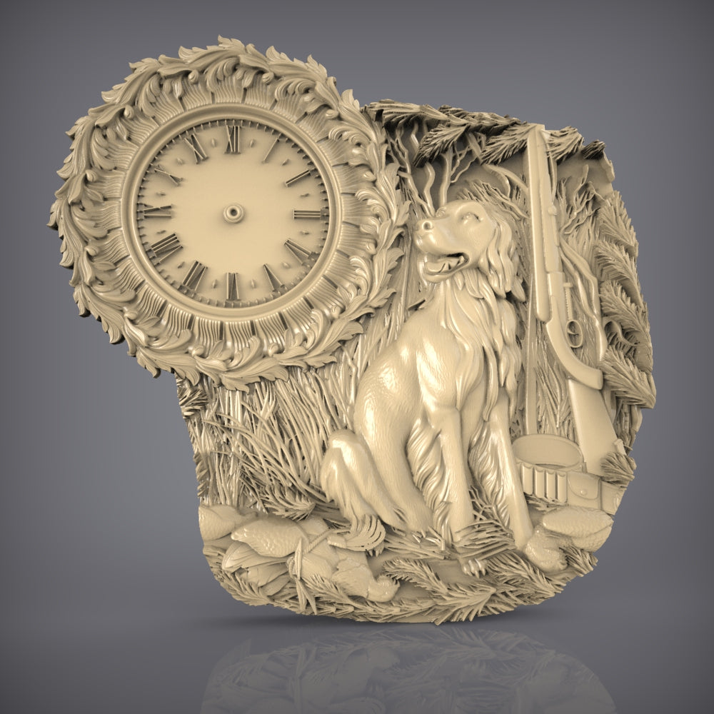 Forest Hunter 3D STL Clock Model - CNC Carving Files, Woodland Art, Wildlife Decor, CNC Router, Artcam Aspire Patterns, Wall Art Design