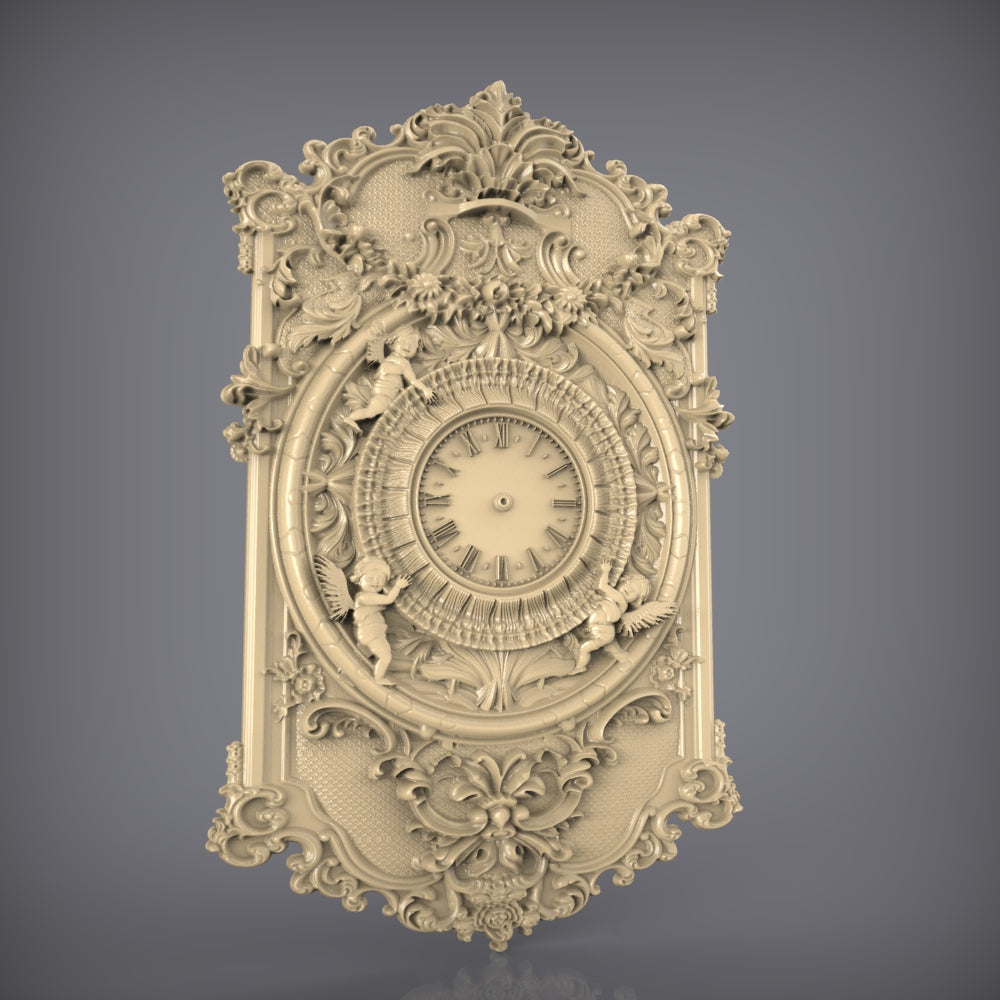 Ornate Rococo 3D STL Clock Model - CNC Woodworking, Luxurious Wall Art, Carving Files for Artcam & Aspire, Elegant Home Decor Design