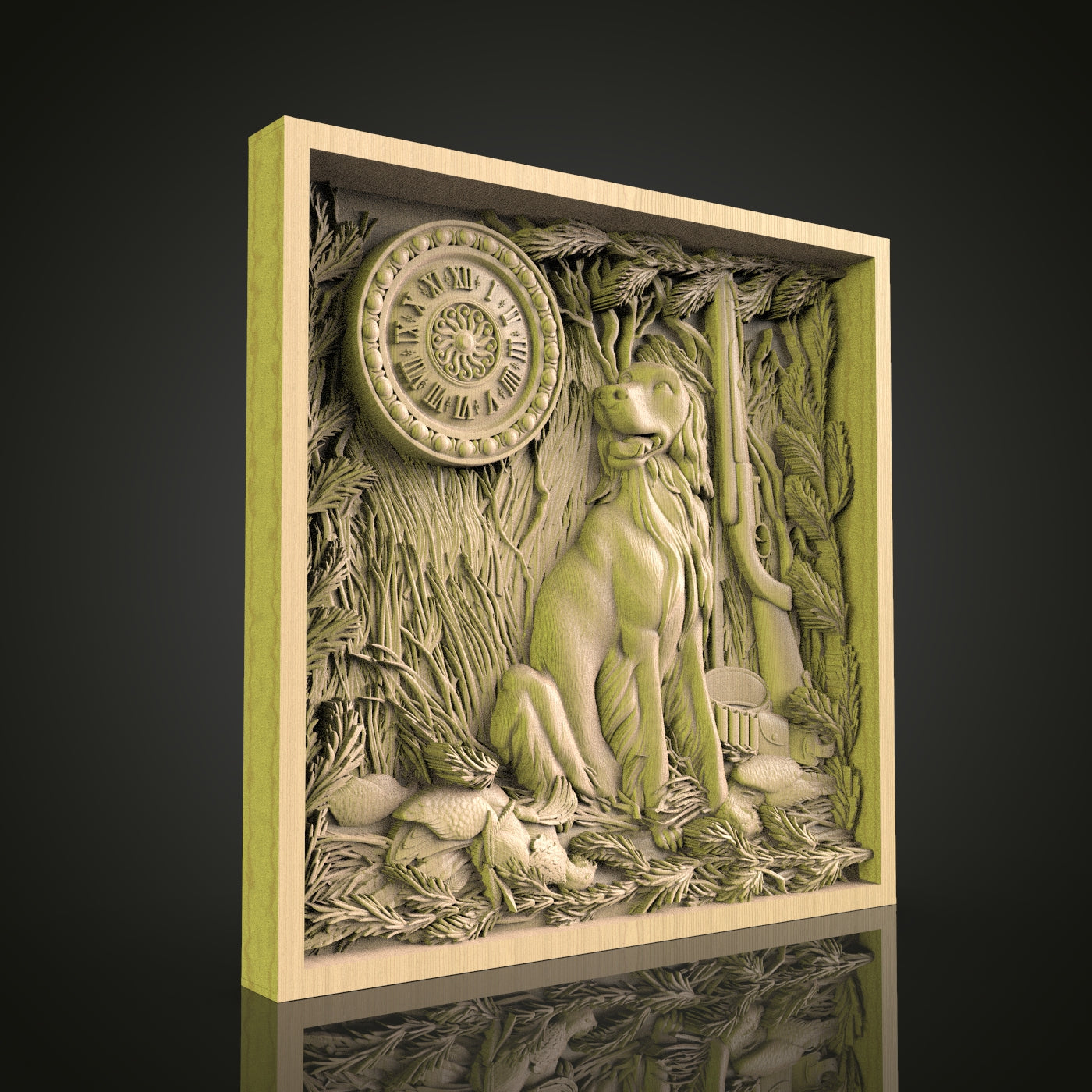 Hunting Dog and Forest Scene Wall Art STL, CNC Router Engraving File Compatible with Artcam, Aspire, Woodworking Digital Design
