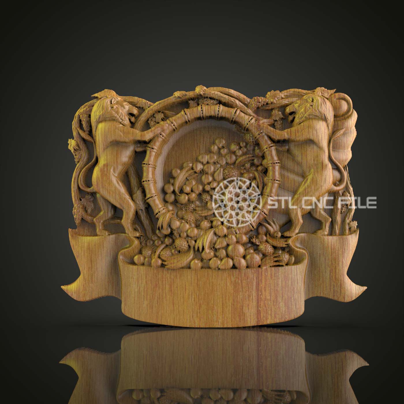 Abundant Harvest Lions 3D STL Model, CNC Router Compatible, Artcam & Aspire, Perfect for Wood Wall Art and Festive Decor