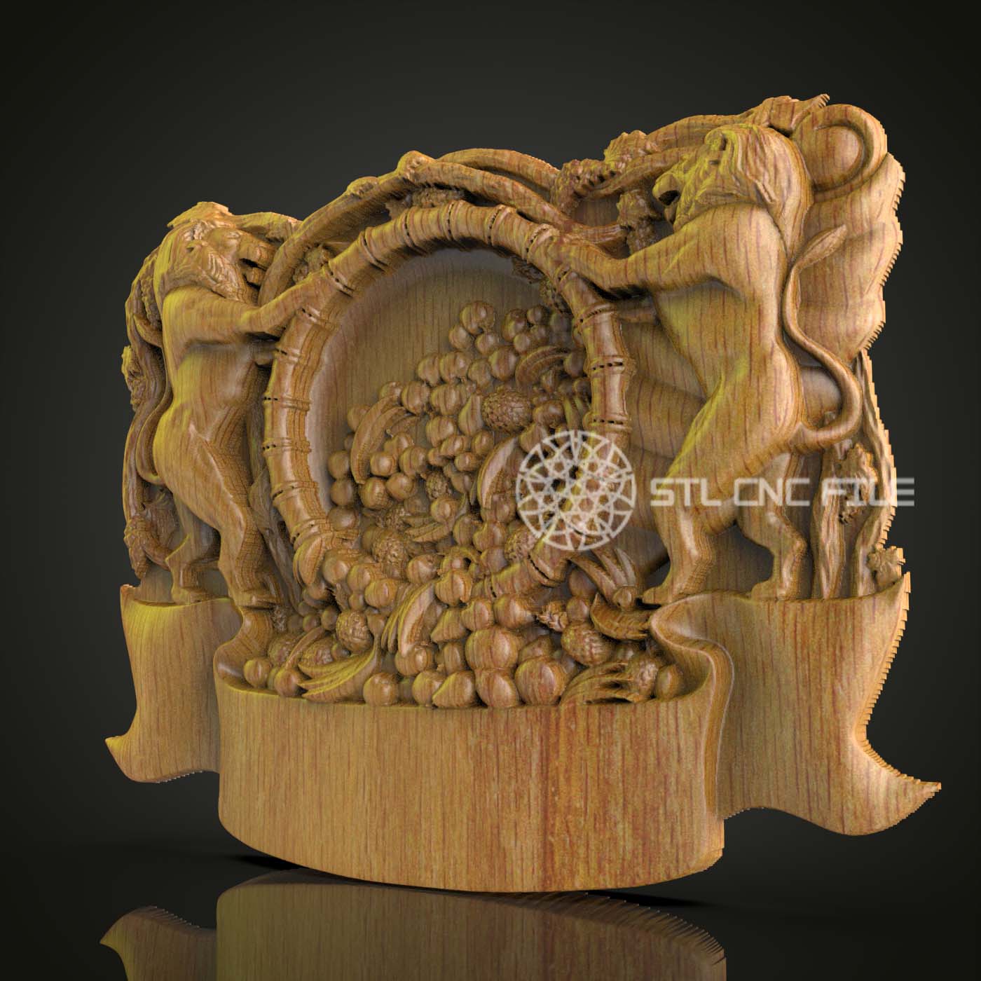 Abundant Harvest Lions 3D STL Model, CNC Router Compatible, Artcam & Aspire, Perfect for Wood Wall Art and Festive Decor
