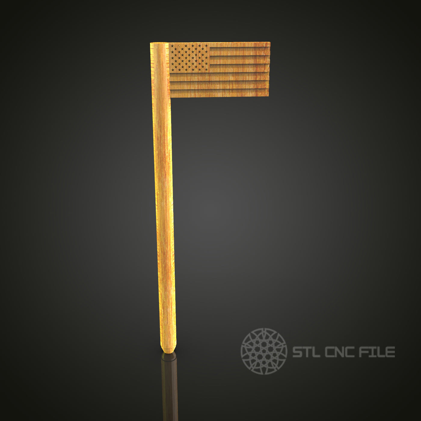 American Flag on Pole STL Model for CNC Router Engraver, Wall Decor Artcam Aspire CNC Files