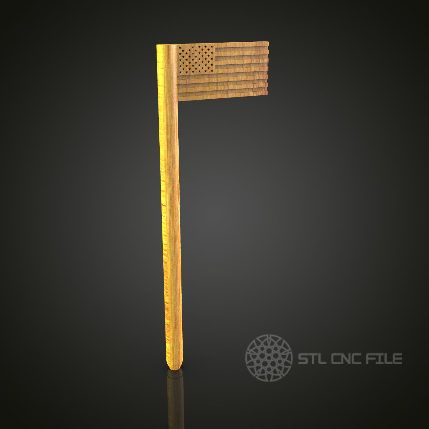 American Flag on Pole STL Model for CNC Router Engraver, Wall Decor Artcam Aspire CNC Files