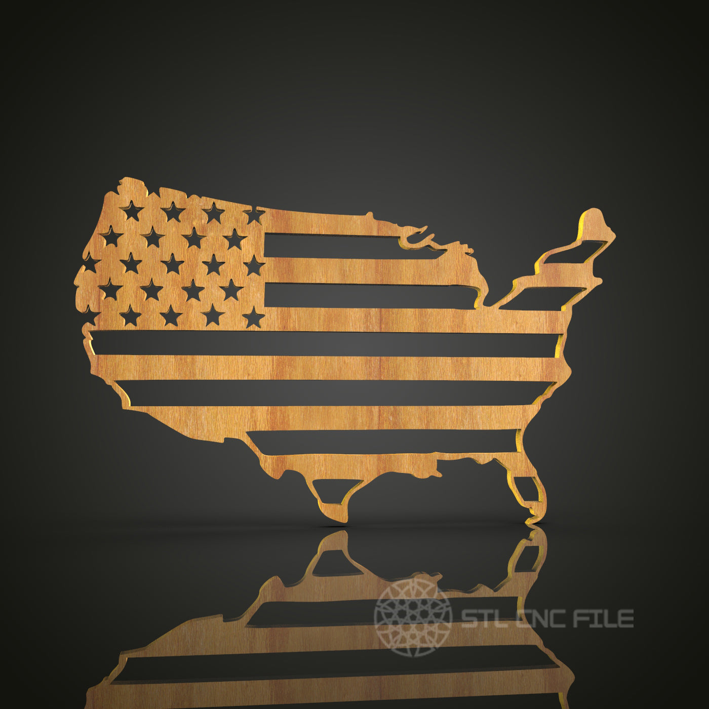 American Flag within USA Map STL Model for CNC Router Engraver, Wall Decor Artcam Aspire CNC Files