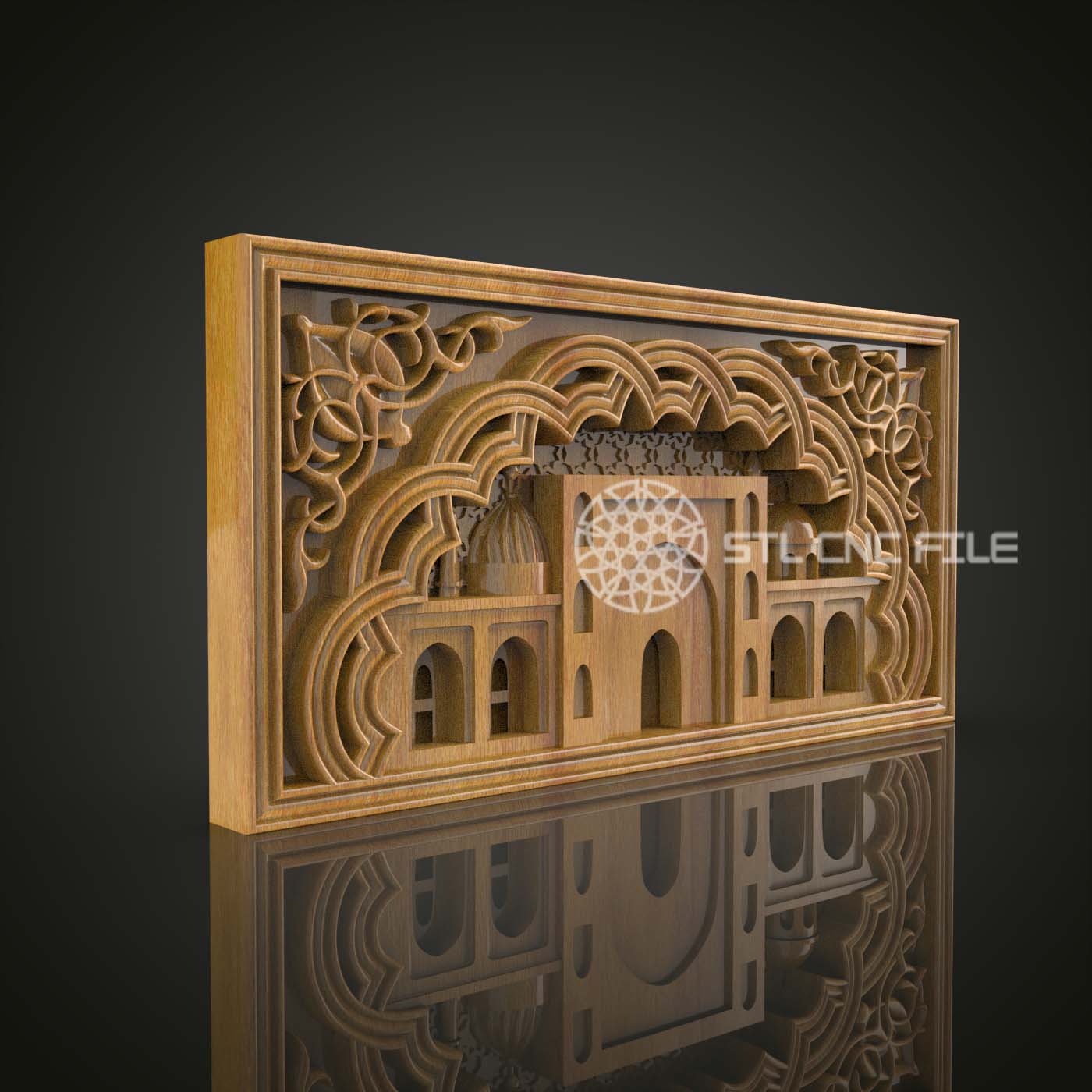 Architectural Mosque Design STL for CNC, Islamic Art Wood Carving File, Artcam Aspire Detailed Engraving, Decorative Wall Panel, Eastern Heritage Decor CNC