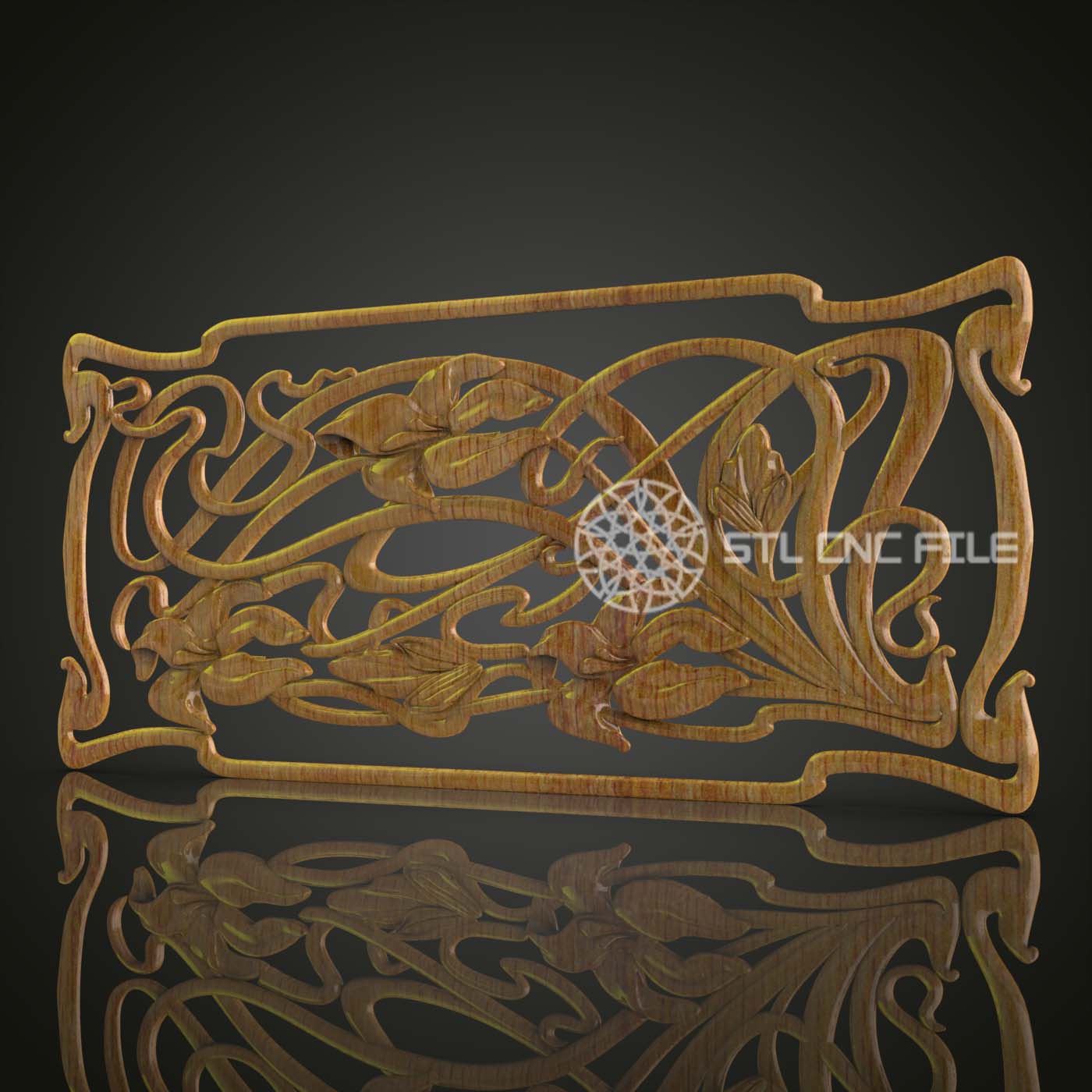Art Nouveau Floral Relief STL - Elegant CNC Carving File