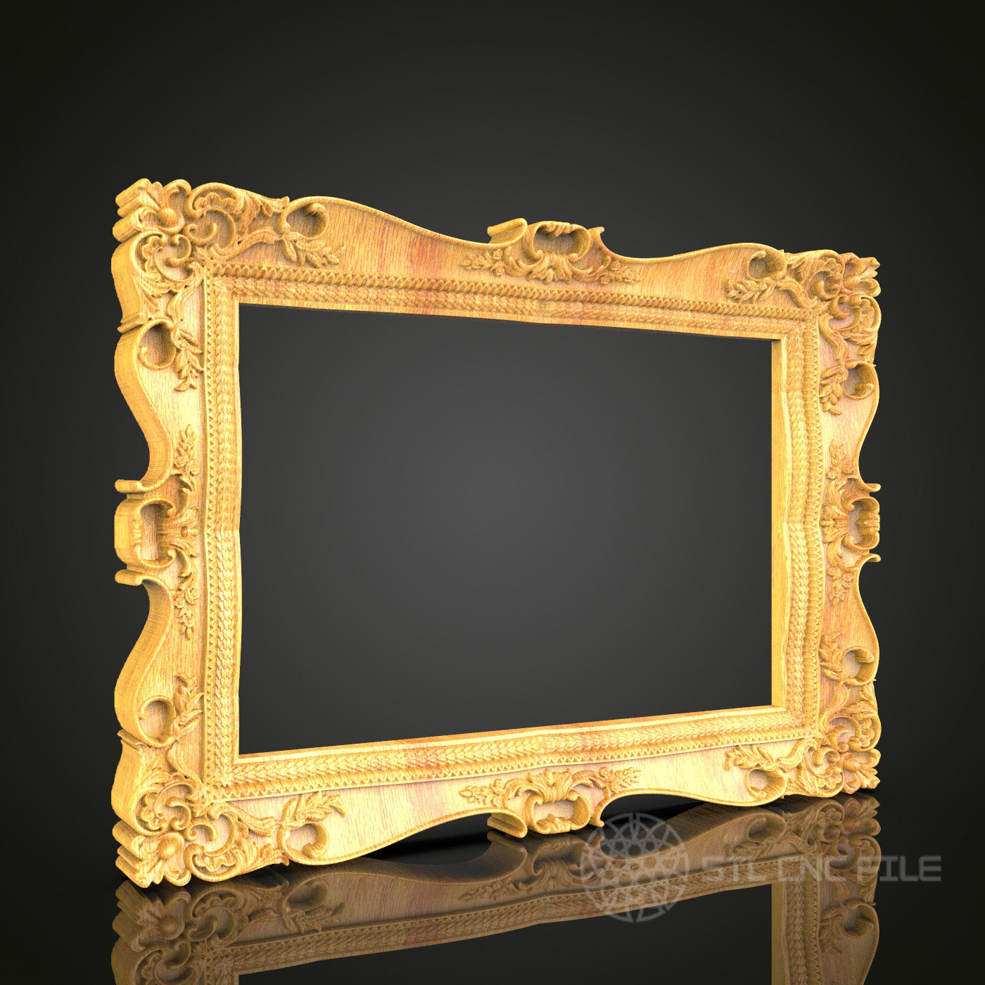 Ornate Golden Scrolls Frame STL Model - CNC Router Files for Artcam, Aspire - Luxurious Wood Art, Wall Decor CNC Engraving