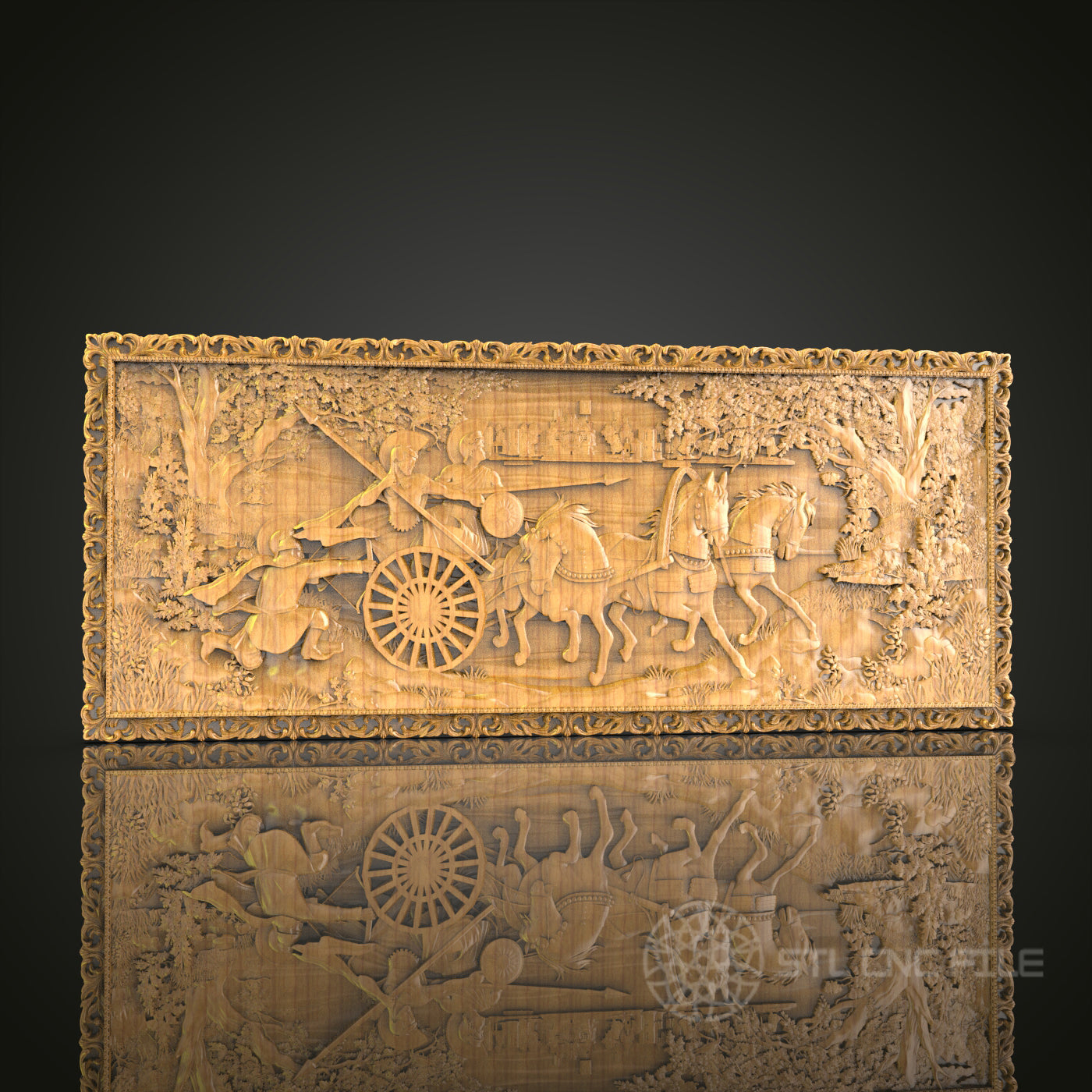 Ancient Chariot Race: CNC Carved Historical Scene, STL Model, Decorative Wall Art