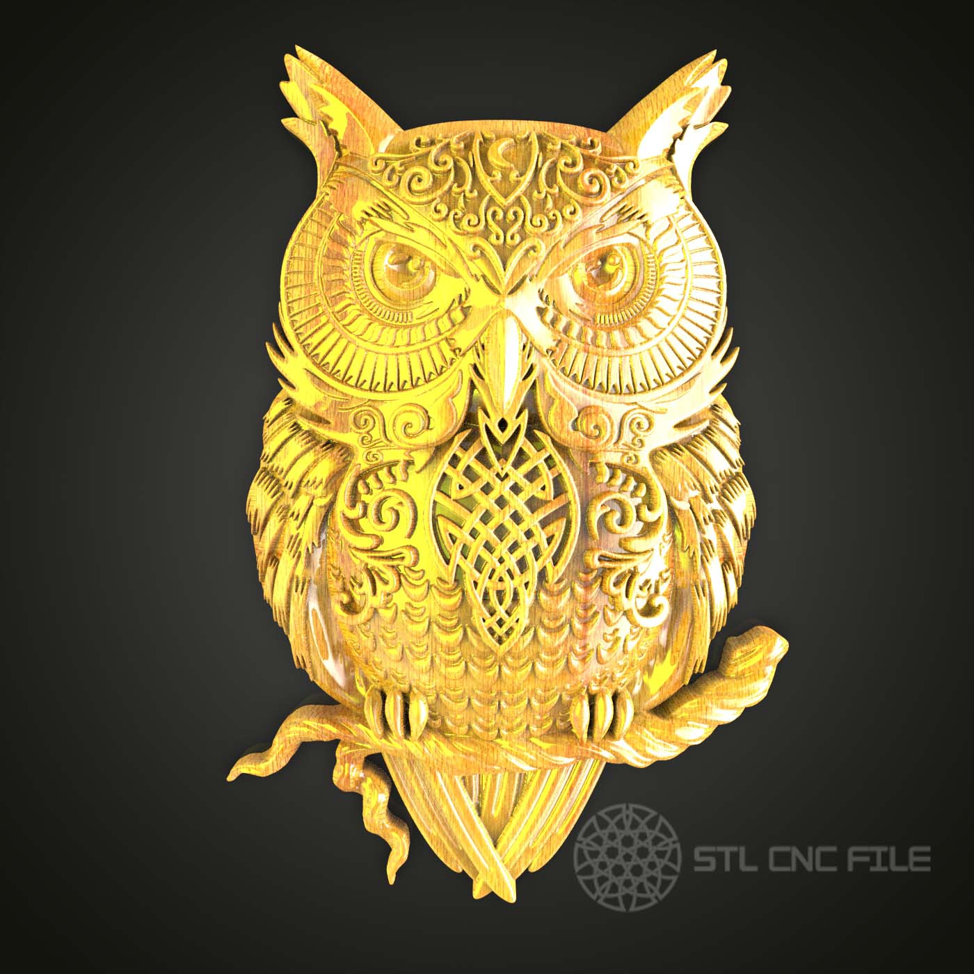 Ornate Owl STL File for CNC Routing, Wood Art Engraving, Compatible with Artcam and Aspire, Home Wall Decor