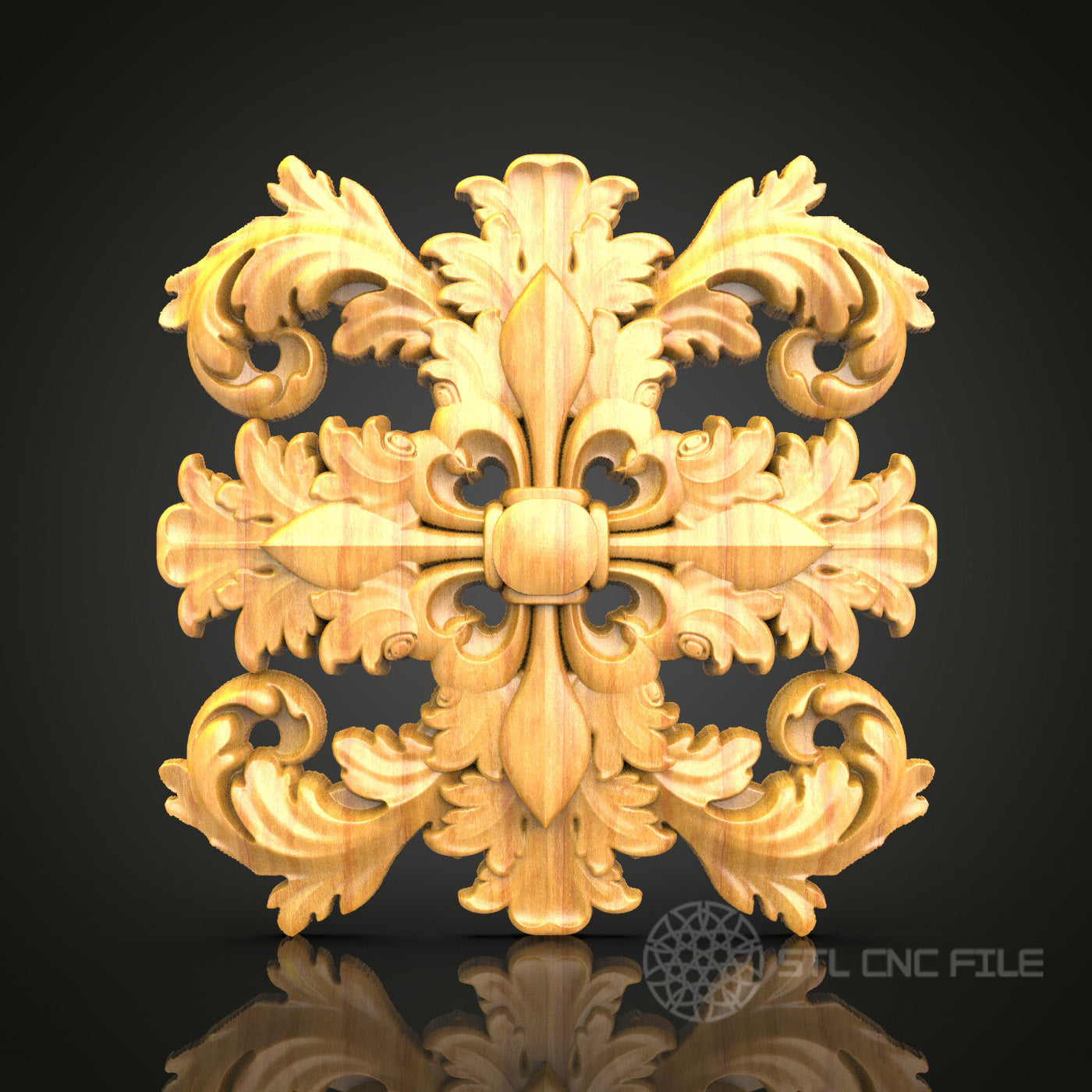 Luxurious Baroque Symmetrical Flourish CNC Router STL Model – Perfect for Artcam & Aspire, Ideal for Wood Art