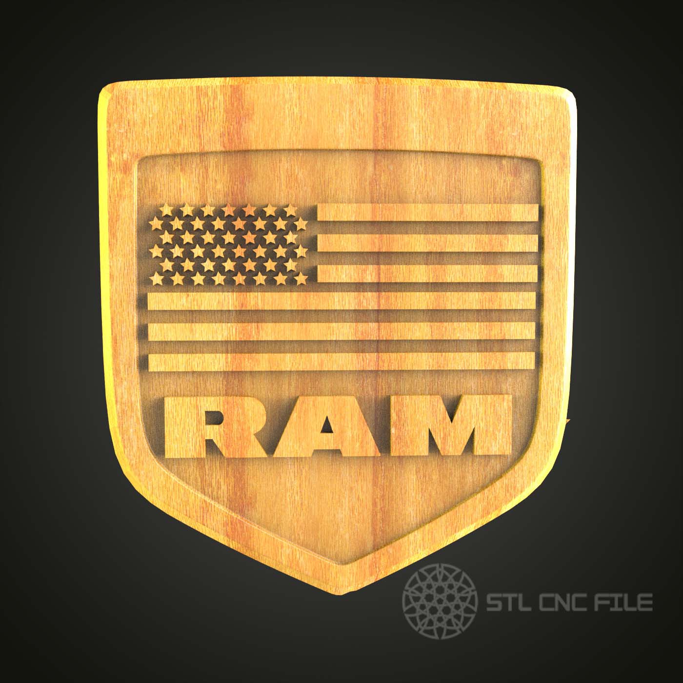 RAM Shield 3D Model - STL for CNC Router Engraver, Artcam, Aspire, CNC Files, Wood Art Plaque