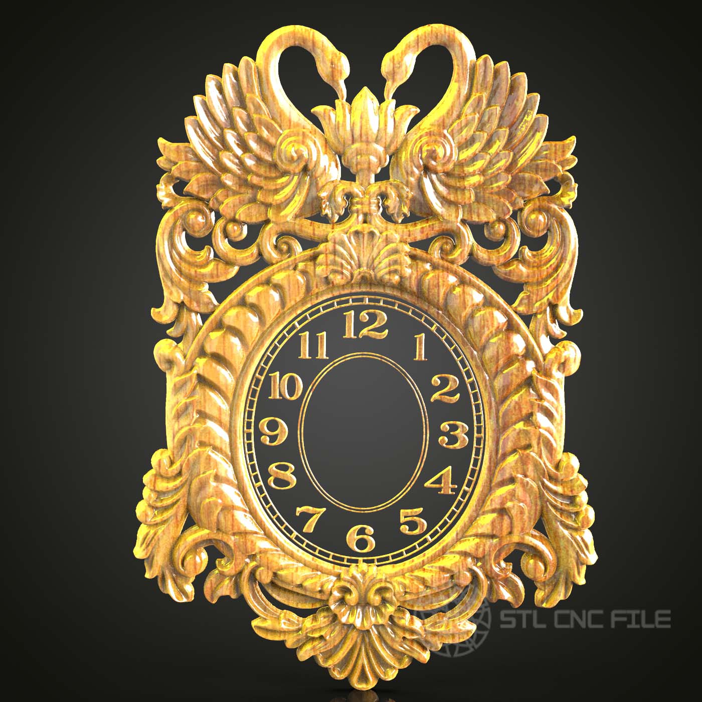 Baroque Style CNC Clock STL Model, Elegant Wood Artcam Aspire Router Engraving File