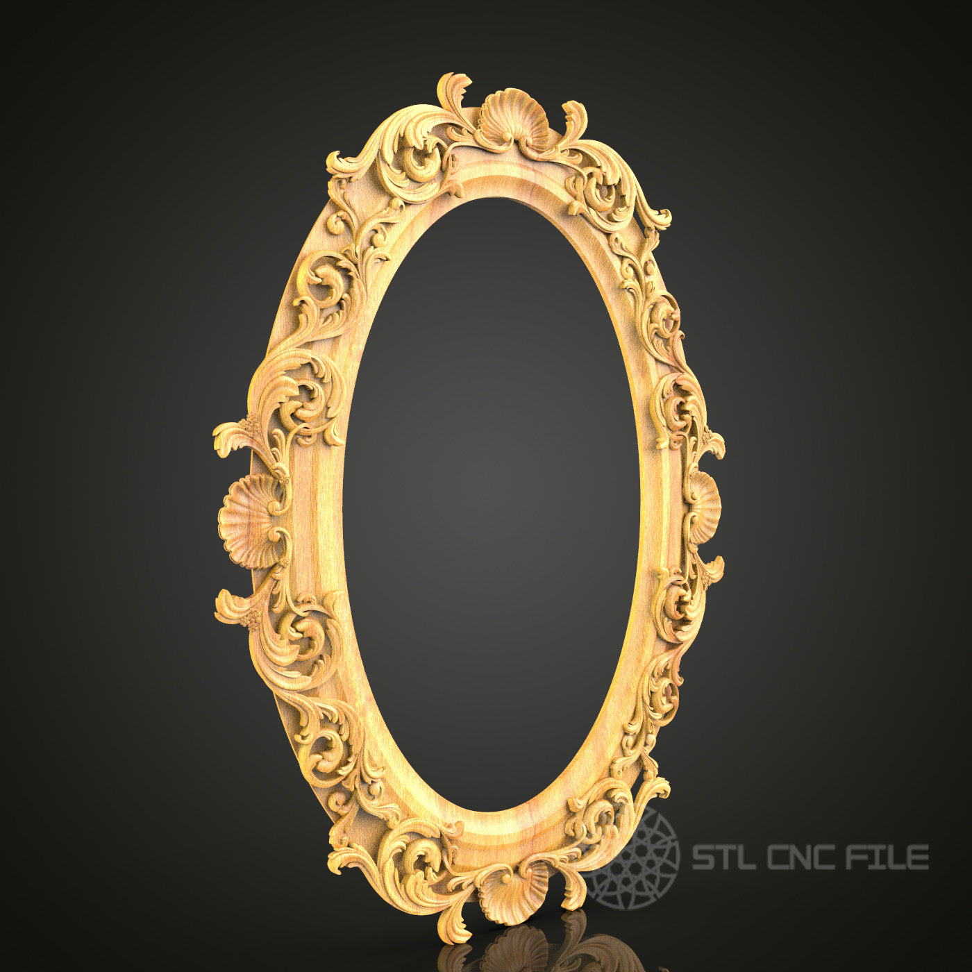 Baroque Shell Motif Oval Frame STL Model for CNC Router, Artcam, Aspire - Luxurious Wall Decor, Wood Carving CNC Files