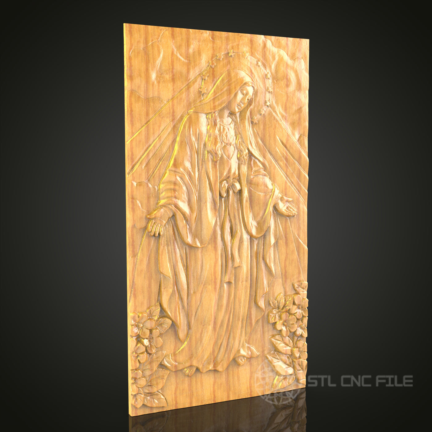 Divine Grace CNC Carved Virgin Mary, STL Model, Religious Wall Art