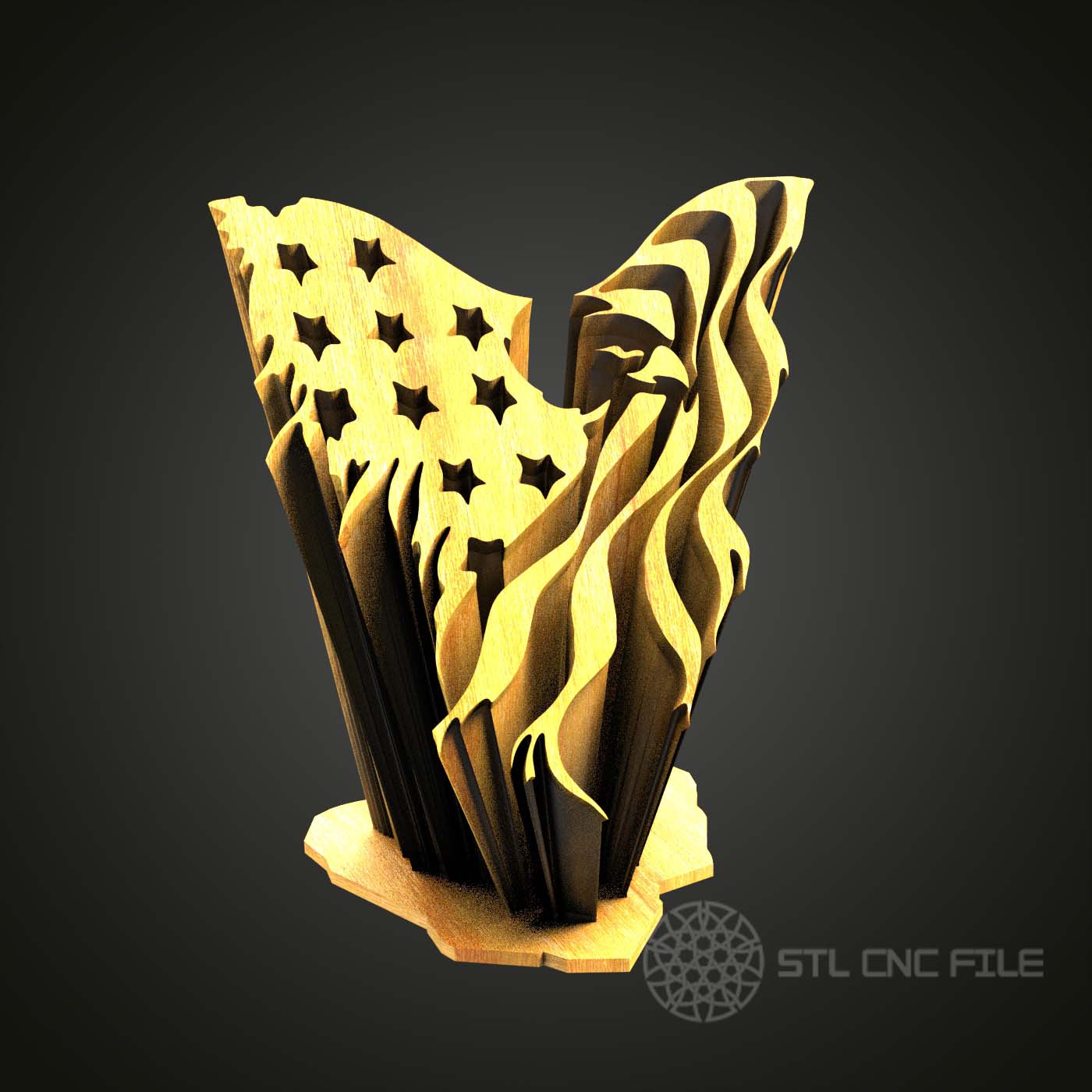 Eagle with Flag Wings 3D Model - STL for CNC Router Engraver, Artcam, Aspire, CNC Files, Wood Art Wall Decor