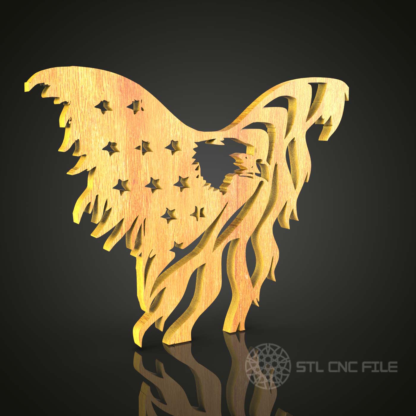 Eagle with Flag Wings 3D Model - STL for CNC Router Engraver, Artcam, Aspire, CNC Files, Wood Art Wall Decor