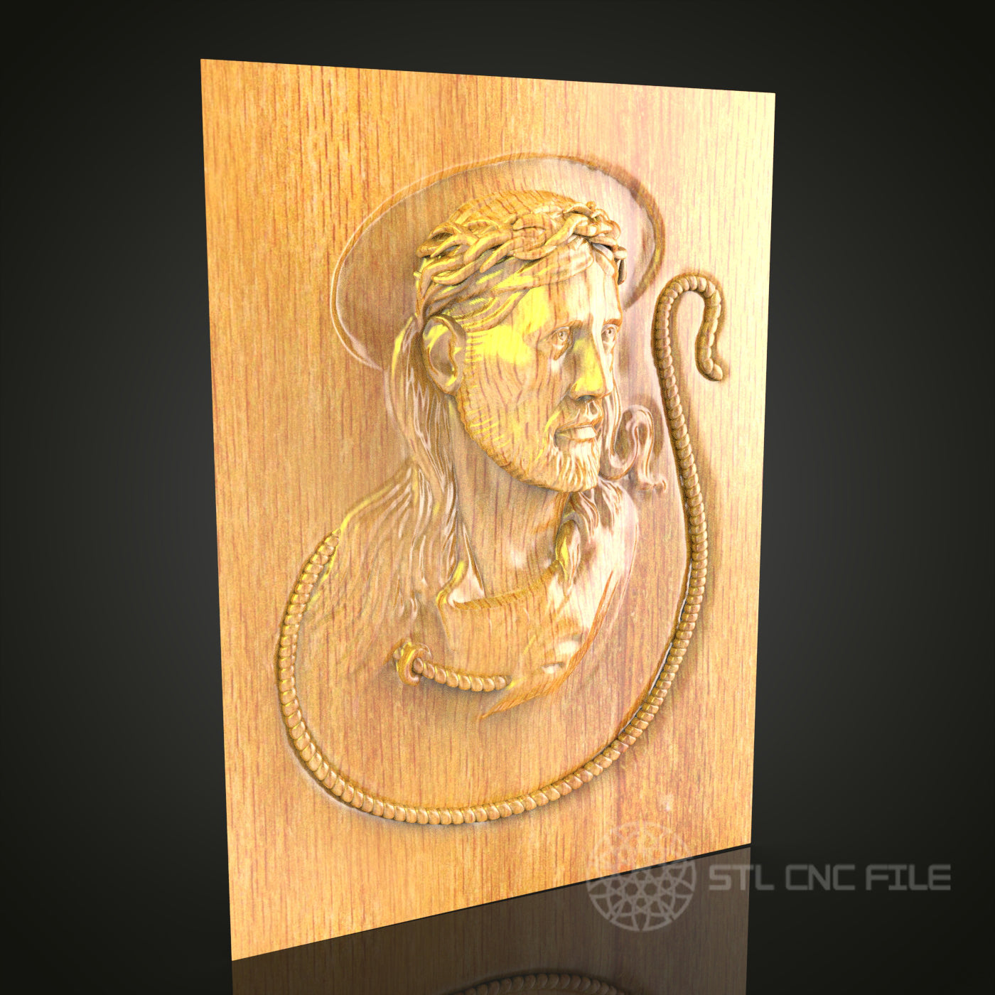 Jesus Christ Portrait Wall Art - CNC Engraved Wood, Religious Decor, STL Model