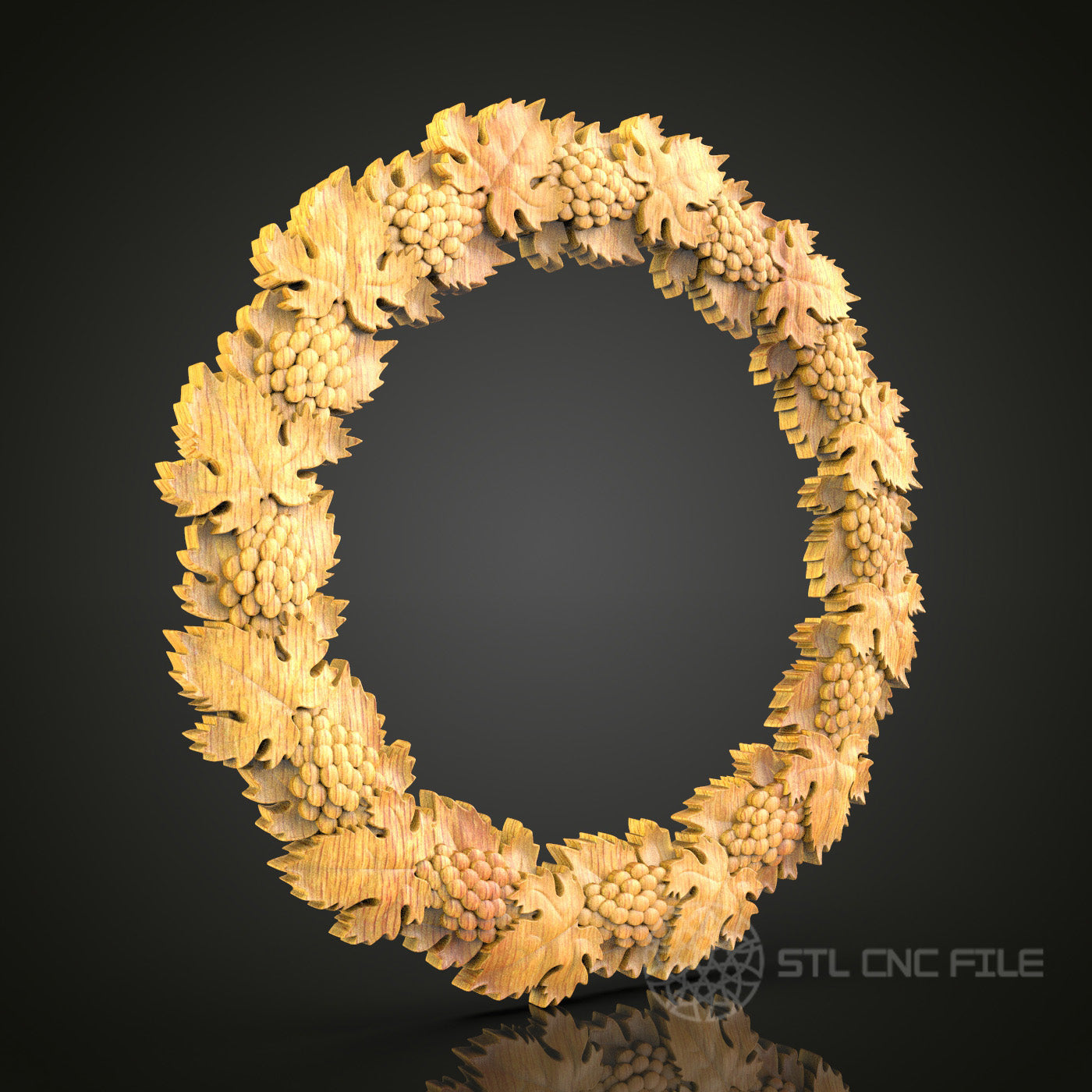 Vineyard Grapevine Circle Frame STL Model for CNC Router, Artcam, Aspire - Rustic Wine Theme Wall Decor, Wood Carving Files