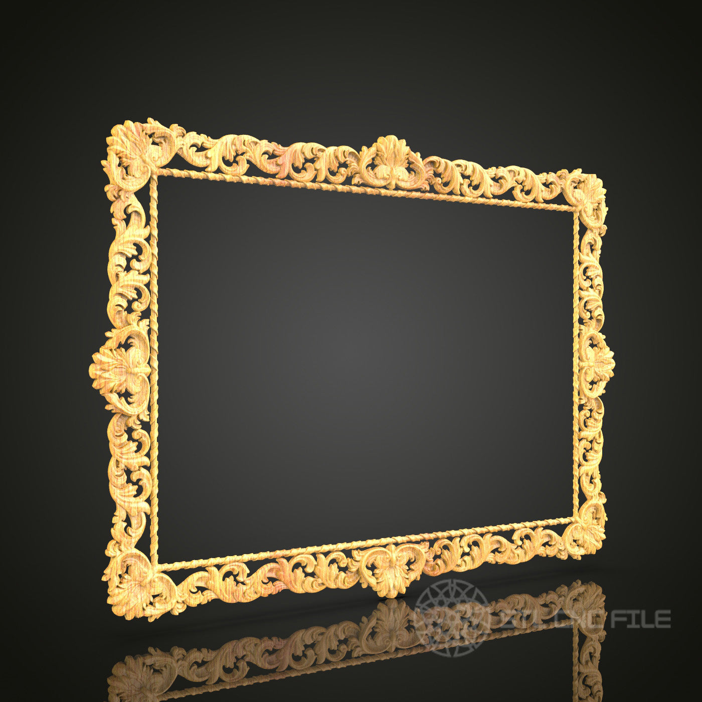Golden Carved Frame STL Model - CNC Router Files for Artcam, Aspire - Luxurious Wood Art, Wall Decor CNC Engraving