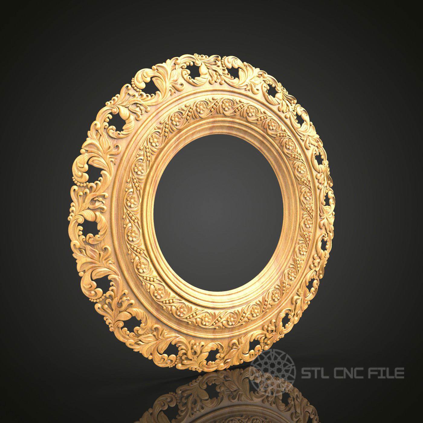 Luxurious Rococo Round Frame STL Model for CNC Routers, Artcam, Aspire - Elegant Wall Decor, Wood Carving CNC Files