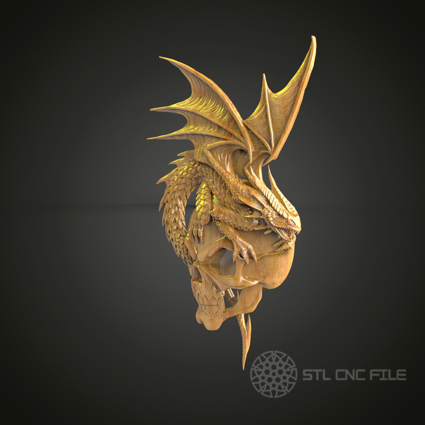 Dramatic Dragon Skull - 3D STL Model for CNC, Gothic Fantasy Engraving, Artcam Aspire Files, Wood Carving Wall Decor, Mythical CNC Artwork