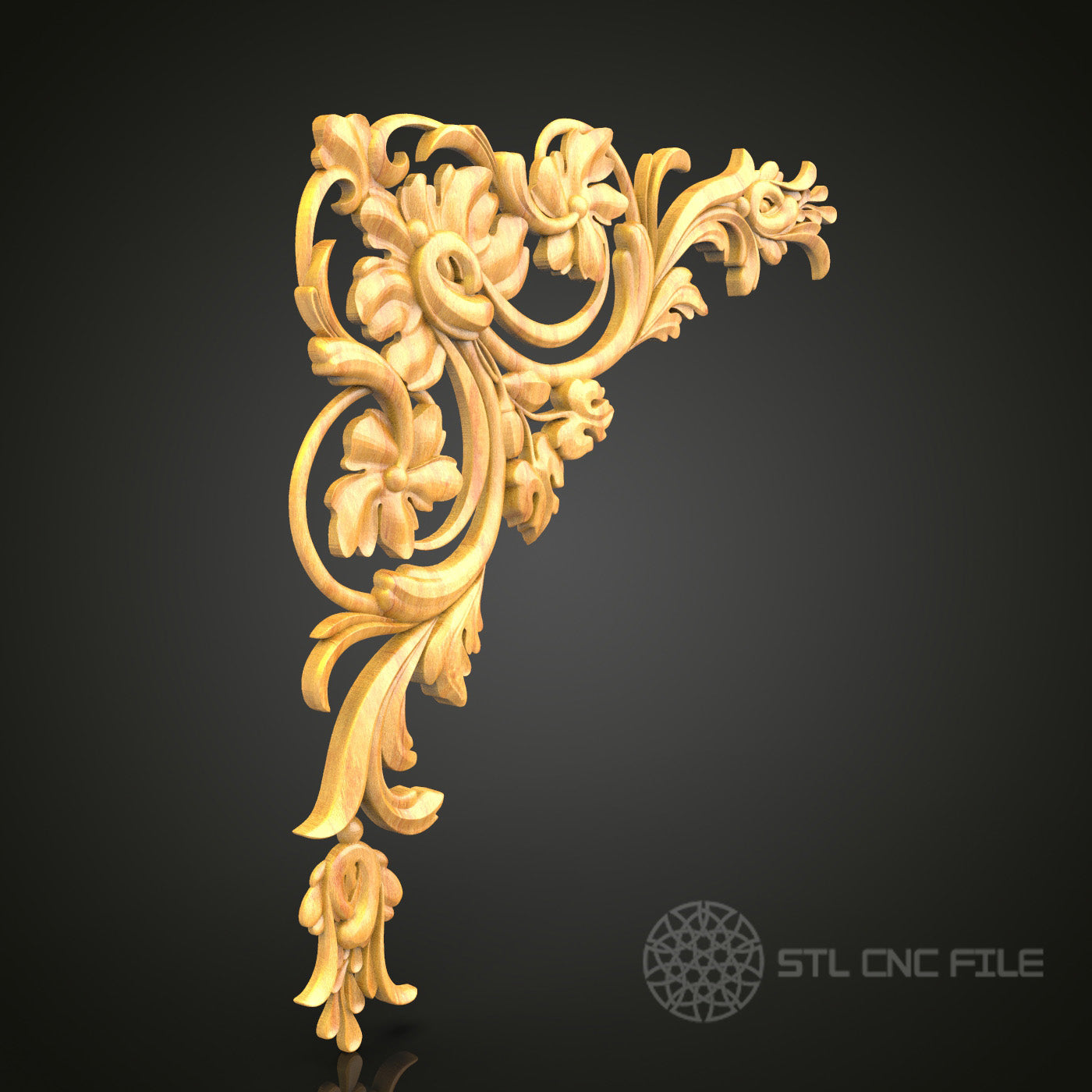 Elegant Floral Scrolls CNC Router Engraver STL Model – Ideal for Artcam & Aspire, Perfect for Luxurious Wall Art