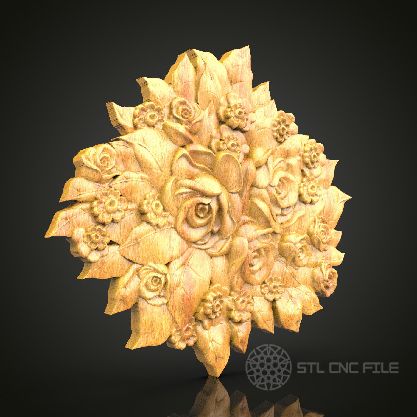 Floral Bouquet STL File for CNC Router - Luxurious Decor Design for Artcam, Aspire, Wood and Wall Art