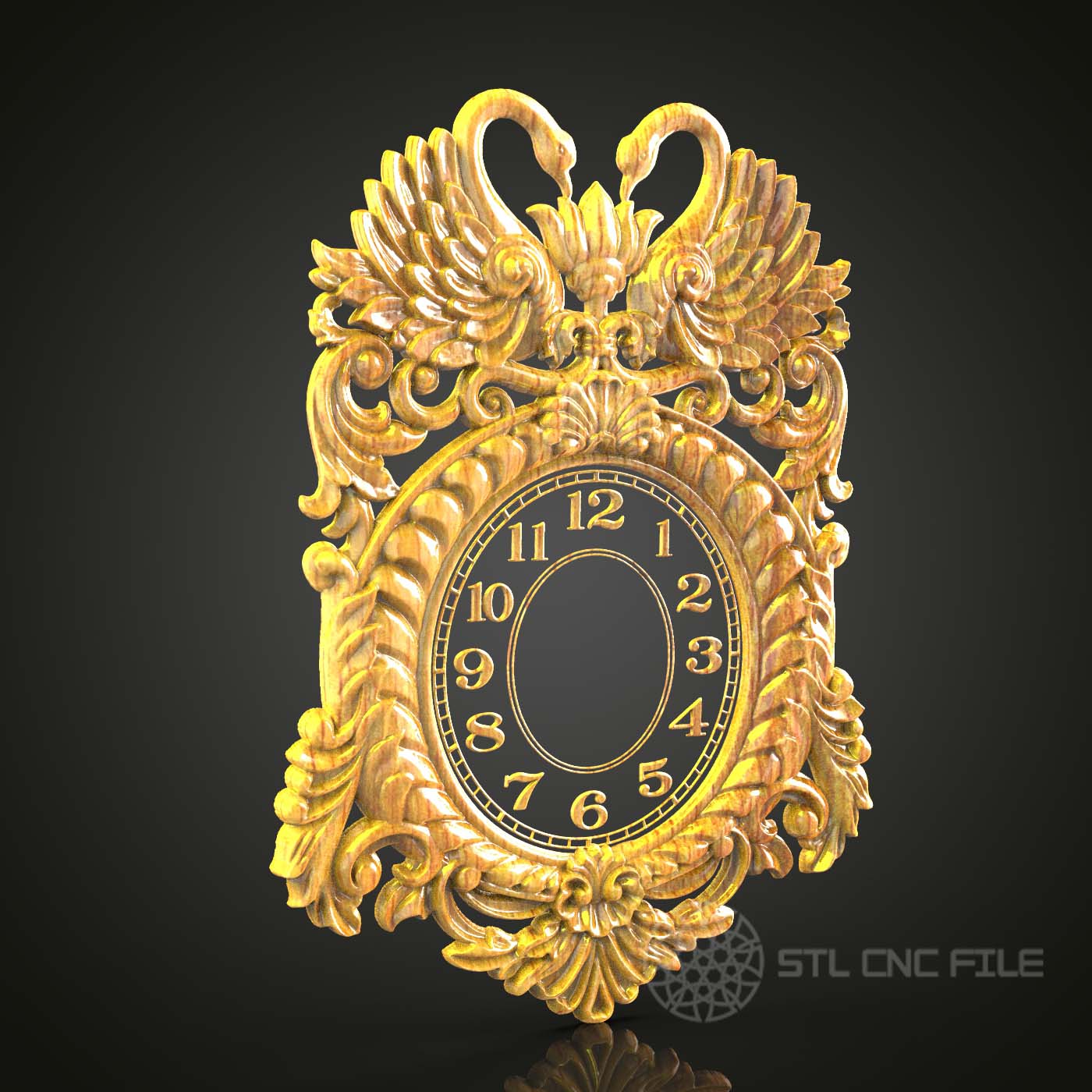 Baroque Style CNC Clock STL Model, Elegant Wood Artcam Aspire Router Engraving File