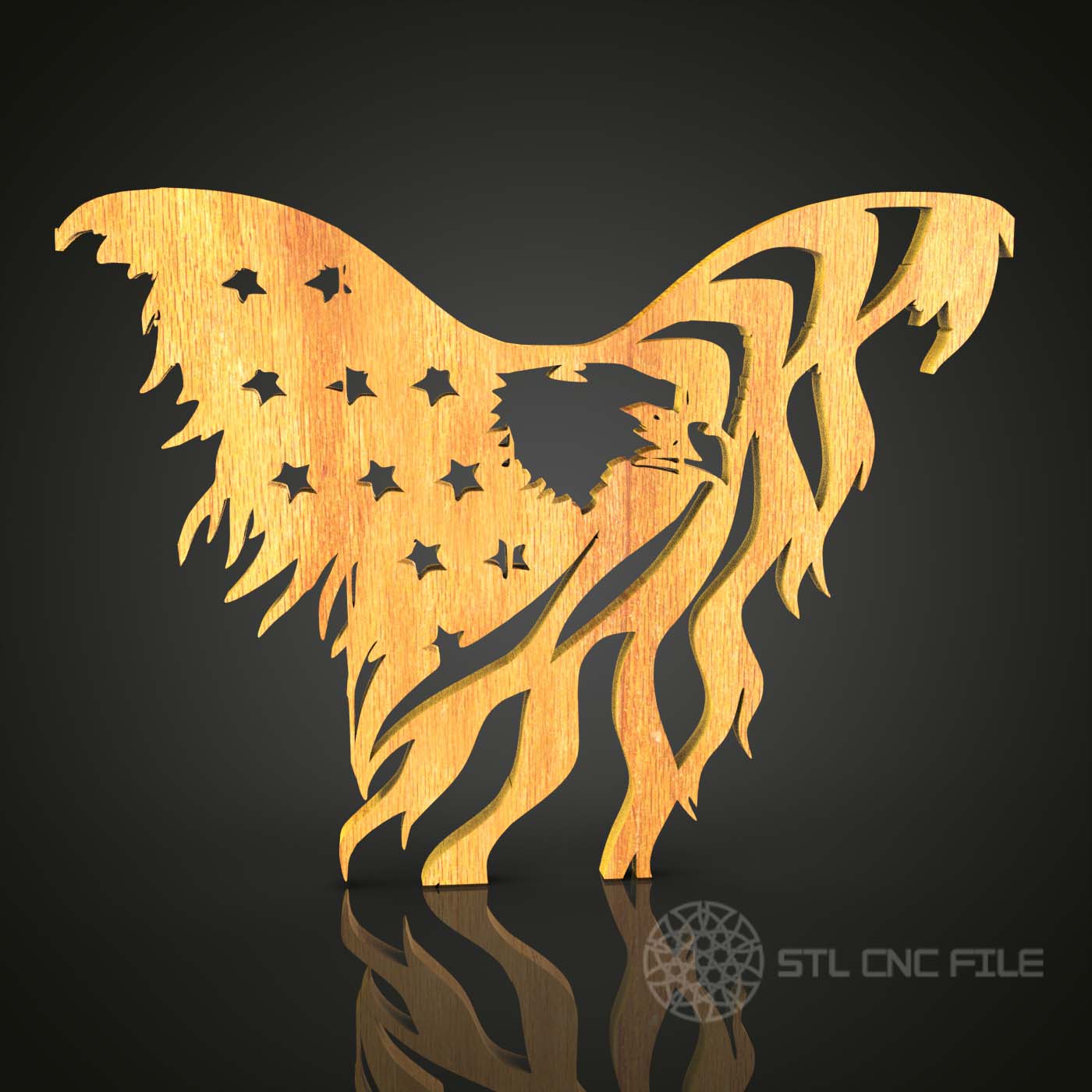 Eagle with Flag Wings 3D Model - STL for CNC Router Engraver, Artcam, Aspire, CNC Files, Wood Art Wall Decor