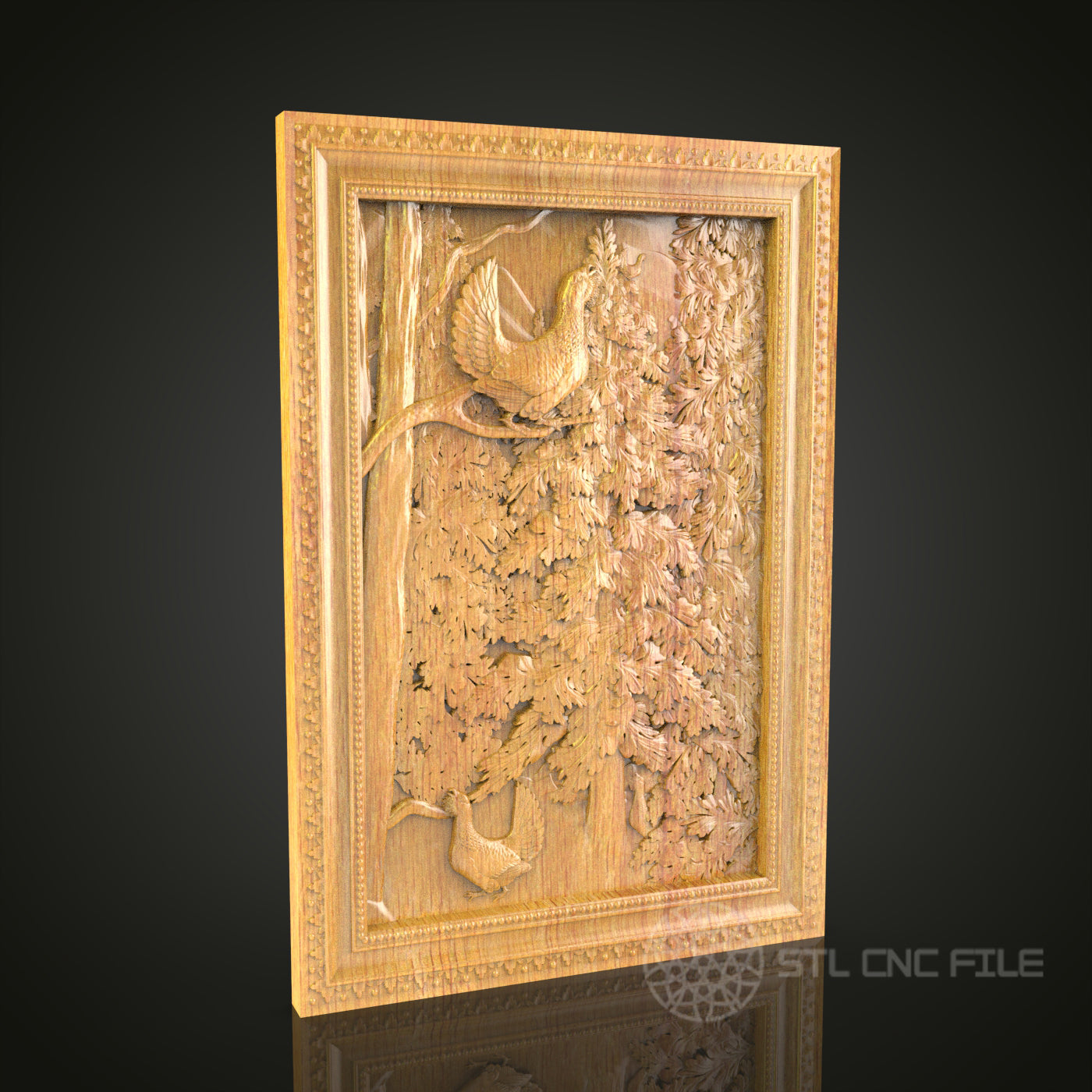 Autumn Bird in Forest Wall Art - CNC Carved Wood, Rustic Nature Decor, STL Model