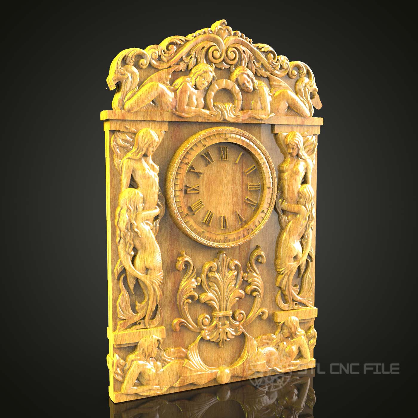 Classic Mythical CNC Carved Clock, STL Model for Router Engraving, Artcam Aspire Wood Wall Art