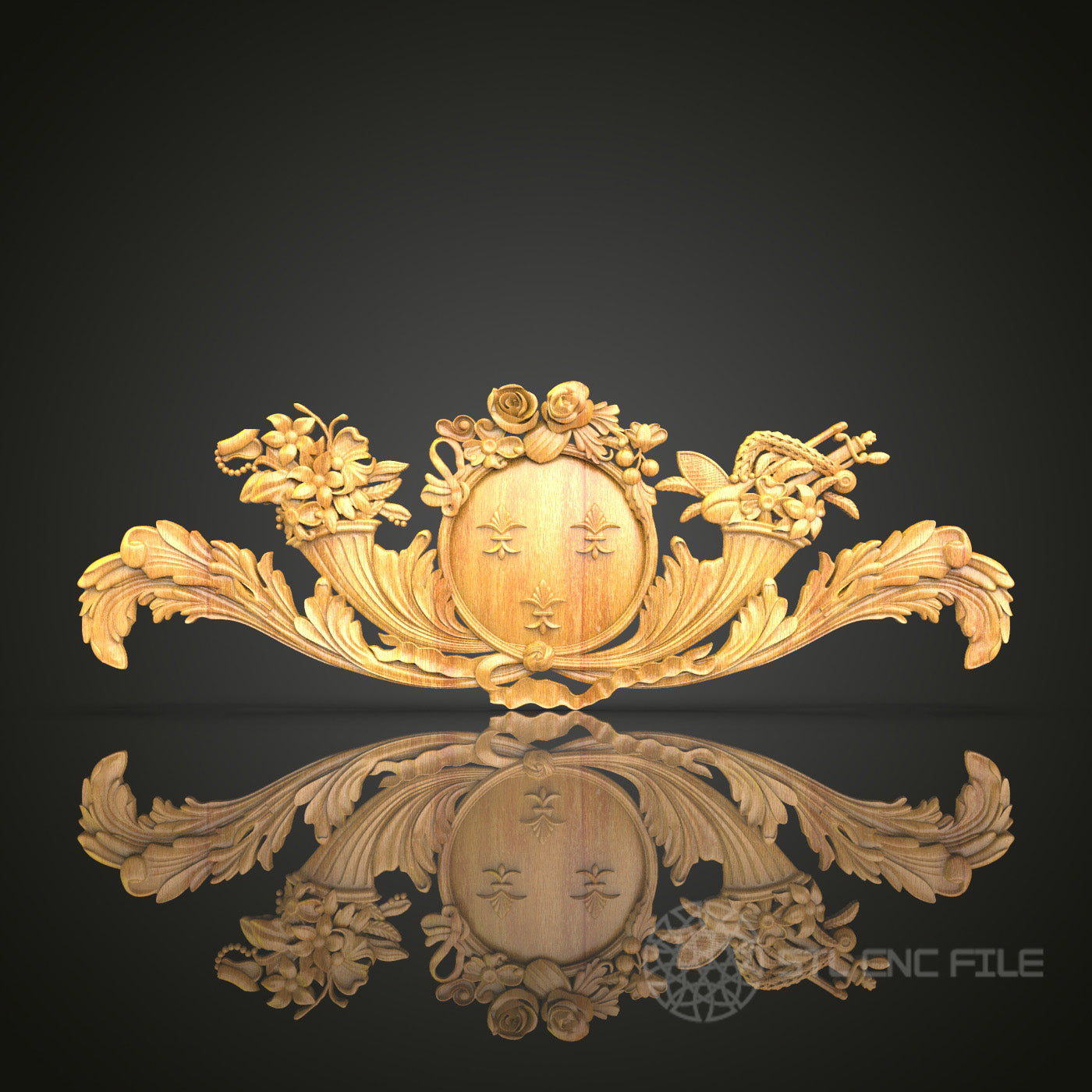 Rococo Scroll and Floral Ornament STL Model, CNC Router Files for Luxurious Wood Carvings