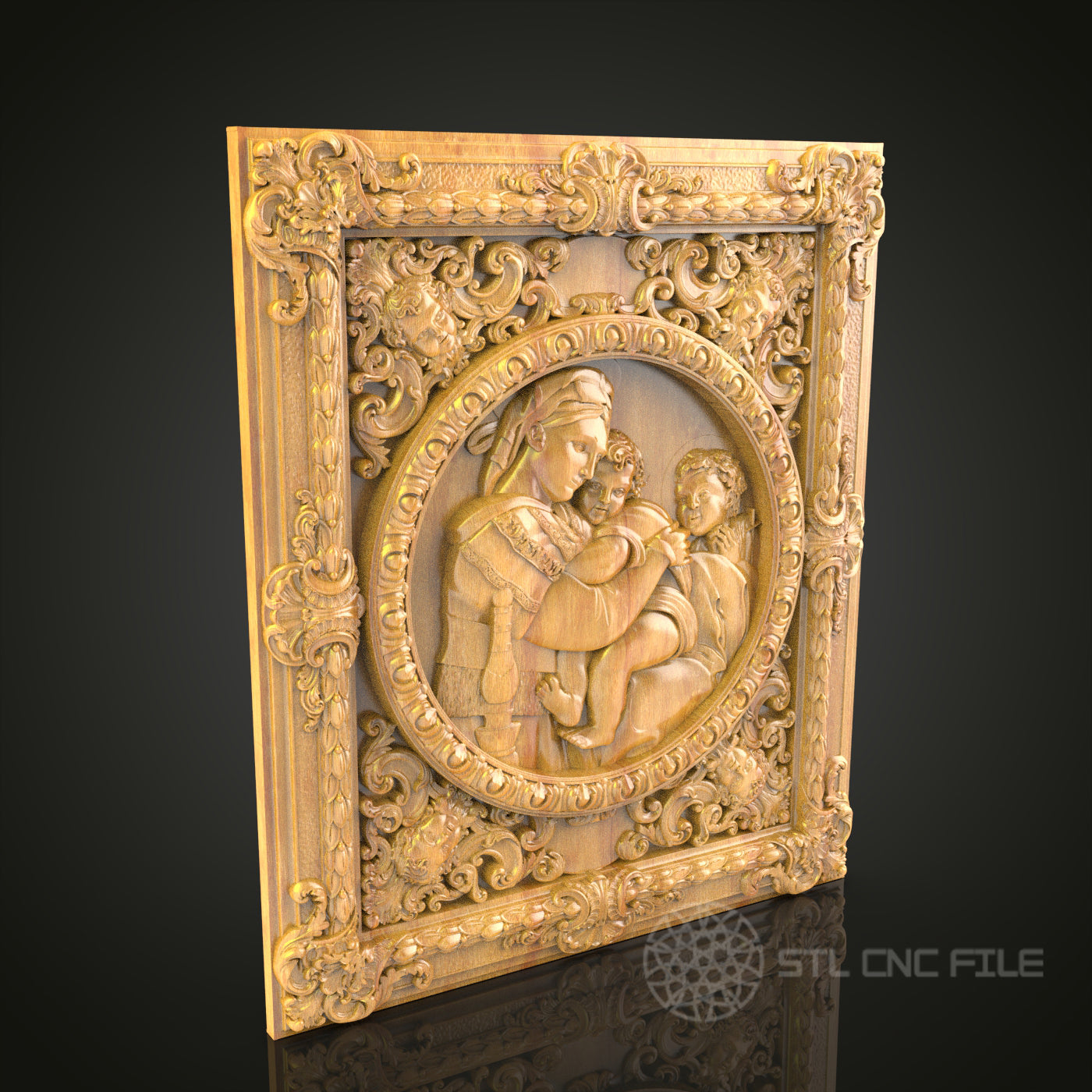 Classic Mother and Children Relief Carving - CNC Wood Wall Art - STL Model for CNC Router Engraver